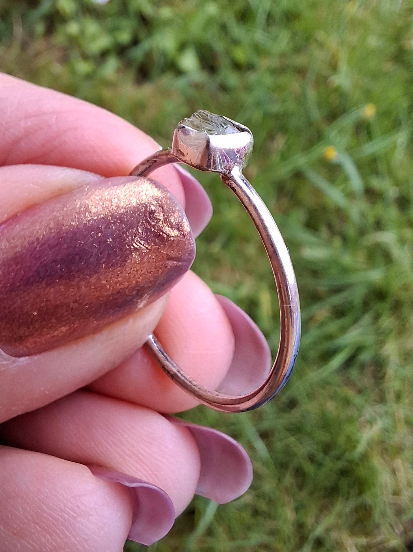 Moldavite Ring, size large R/small S, 925 Silver, Tektite (Ref: R65)