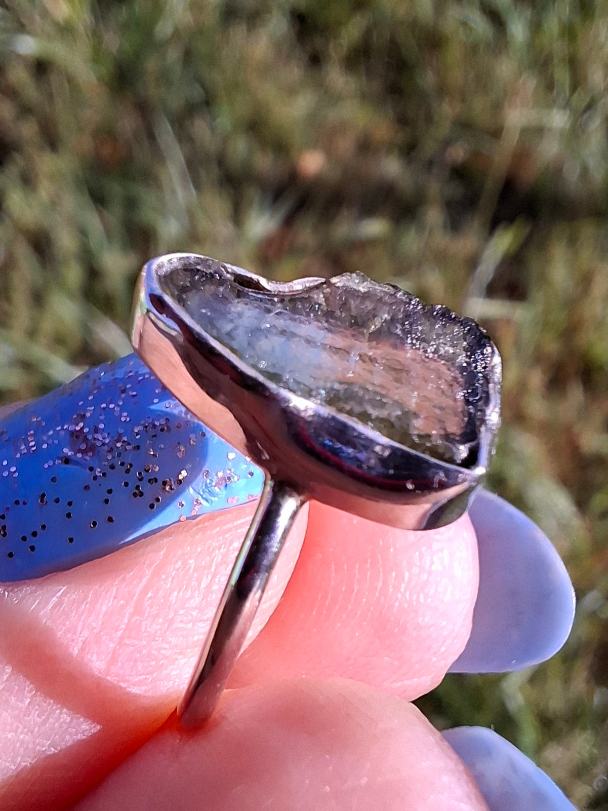 Moldavite Ring, size Large G, 925 Silver, Tektite (Ref: R18)
