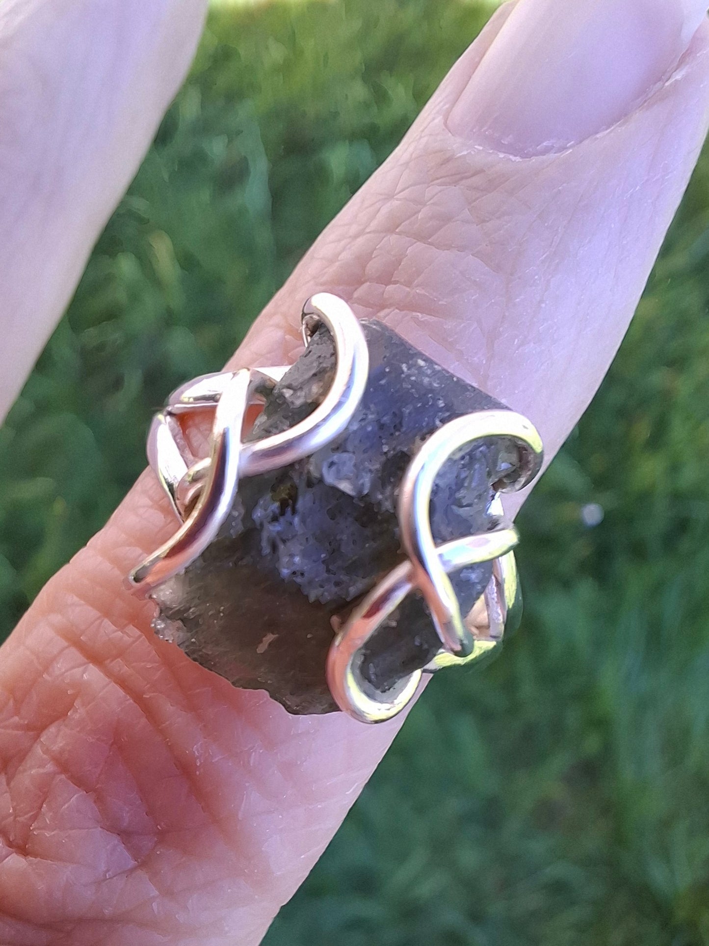 Moldavite Ring, size Q, 925 Silver, Tektite (Ref: R11)