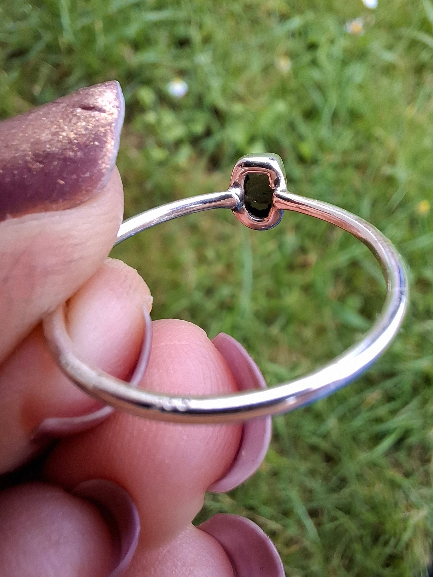 Moldavite Ring, size small R, 925 Silver, Tektite (Ref: R52)