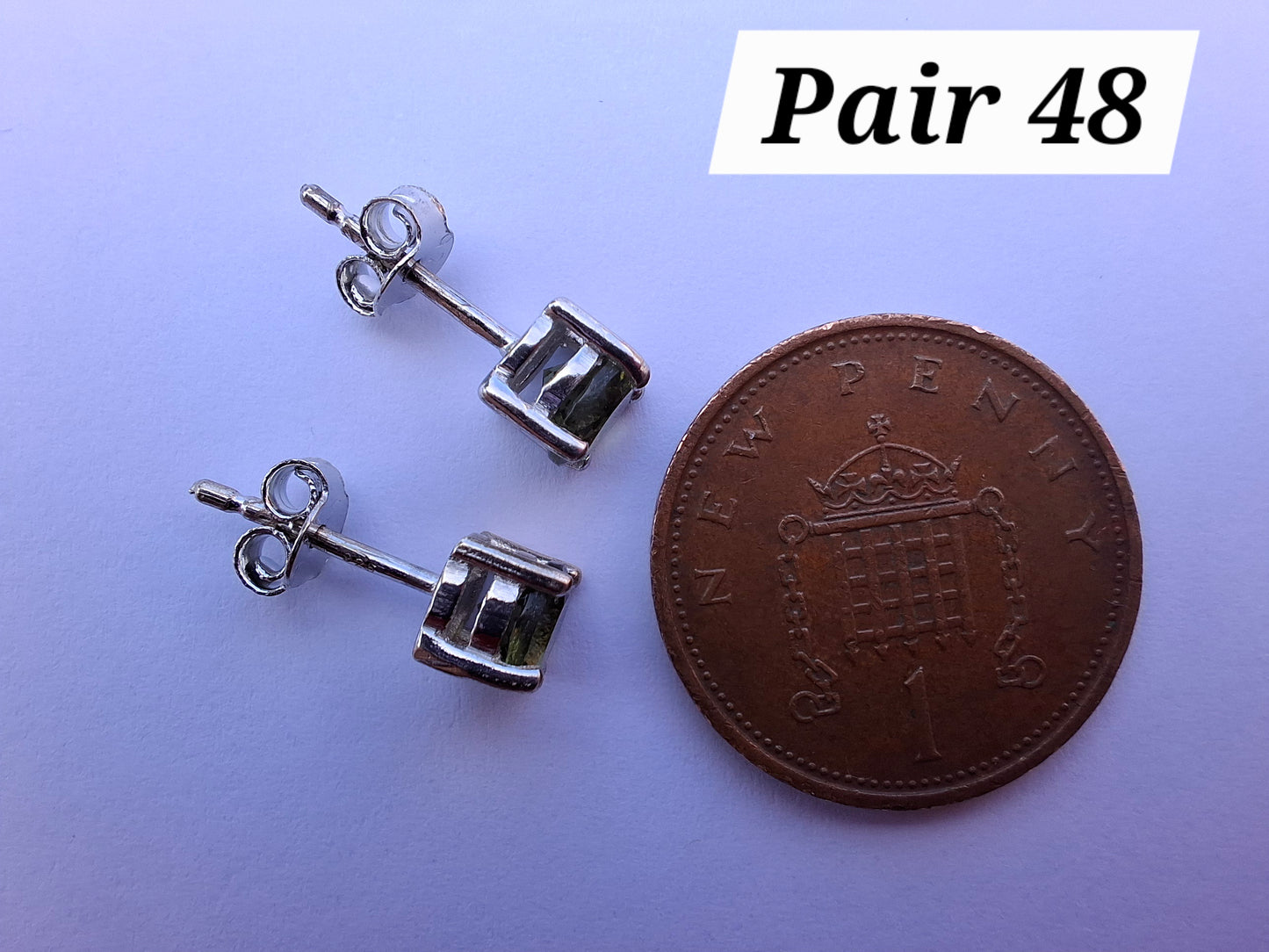 Moldavite (faceted) 5mm STUD EARRINGS, 925 Silver, Tektite (Ref: Pair48)