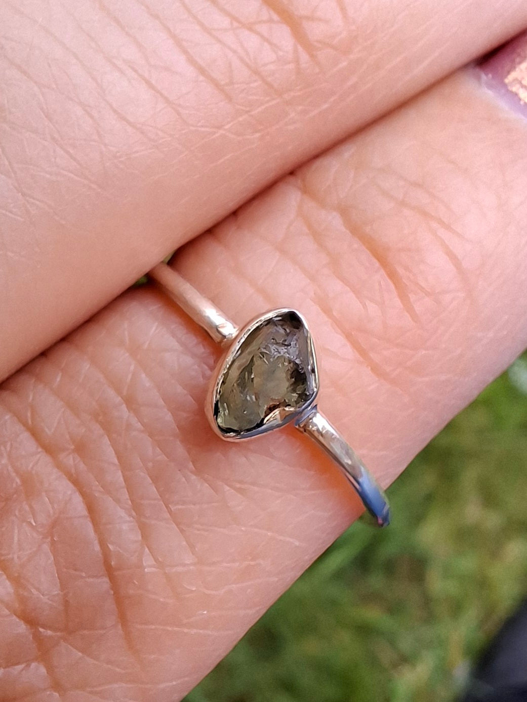 Moldavite Ring, size large M, 925 Silver, Tektite (Ref: R51)
