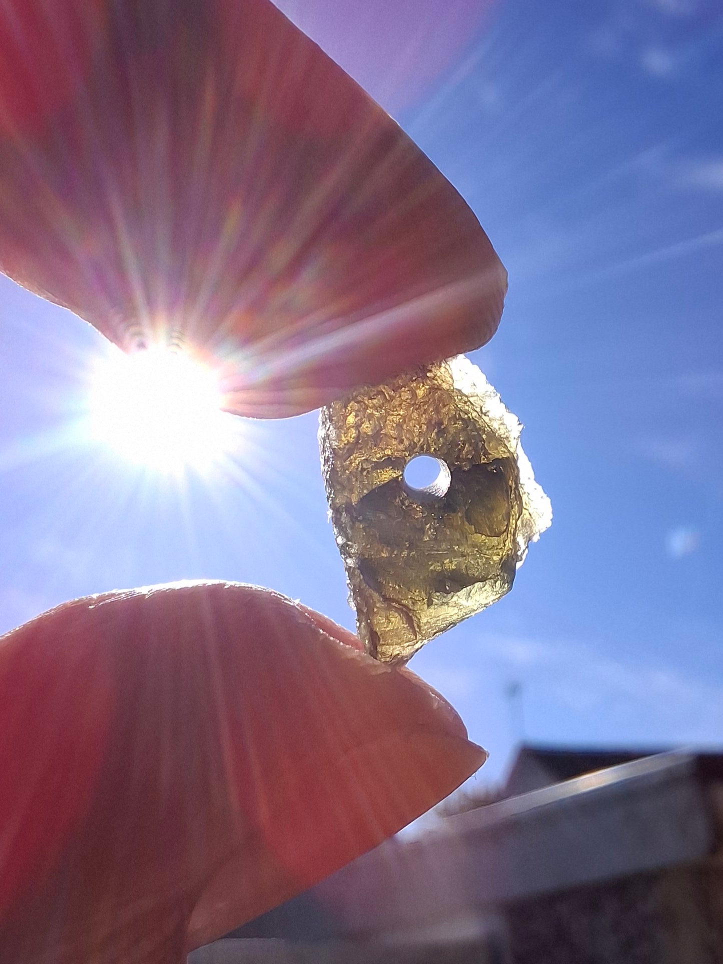 DRILLED Moldavite Piece, 0.92g, Tektite (Ref: D8)