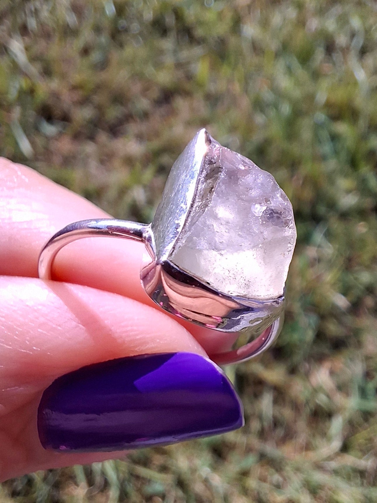 Libyan Desert Glass Ring, size large O, 925 Silver, Tektite (Ref: LR37)