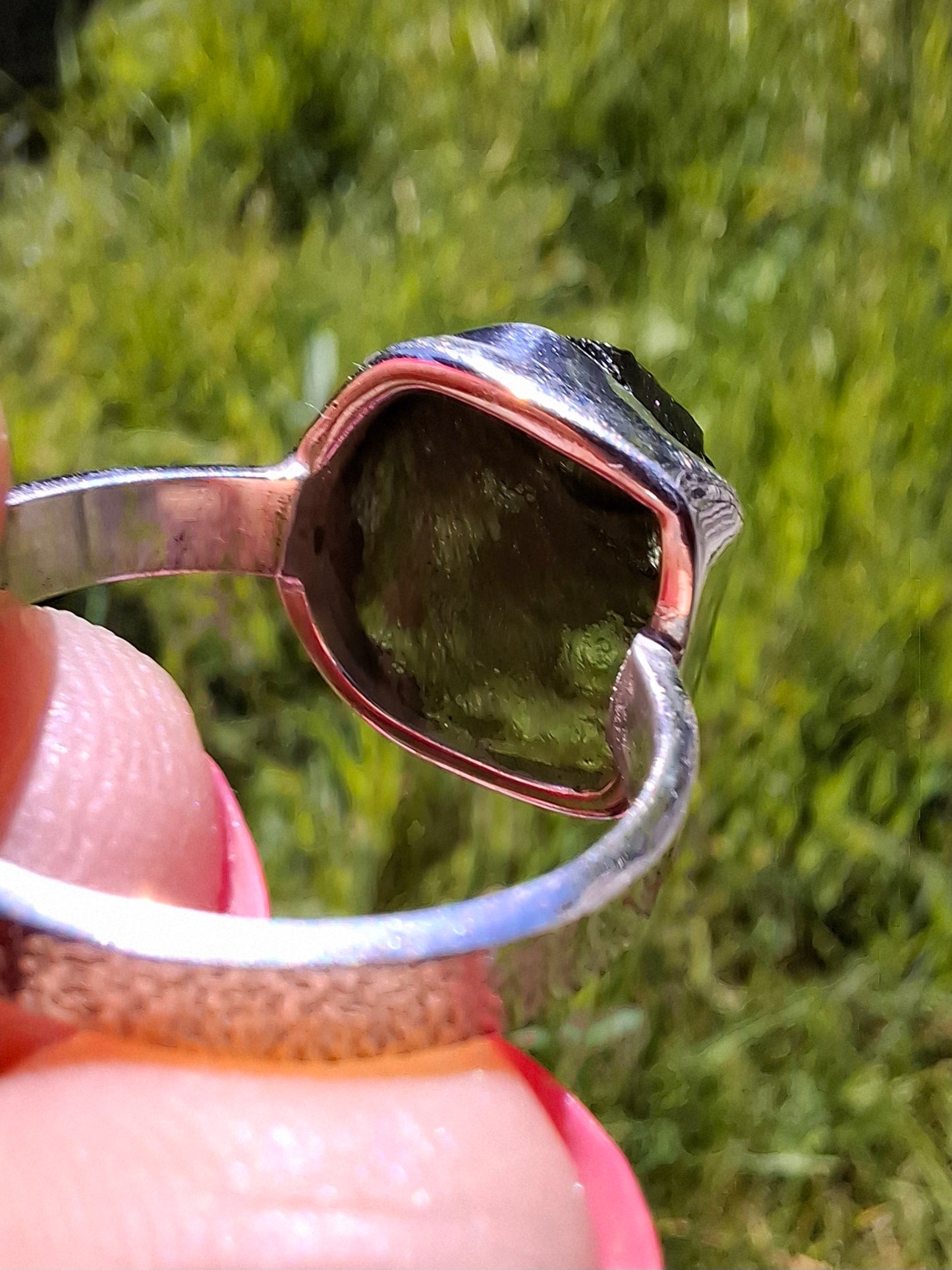 Moldavite Ring, size O, 925 Silver, Tektite (Ref: R312)