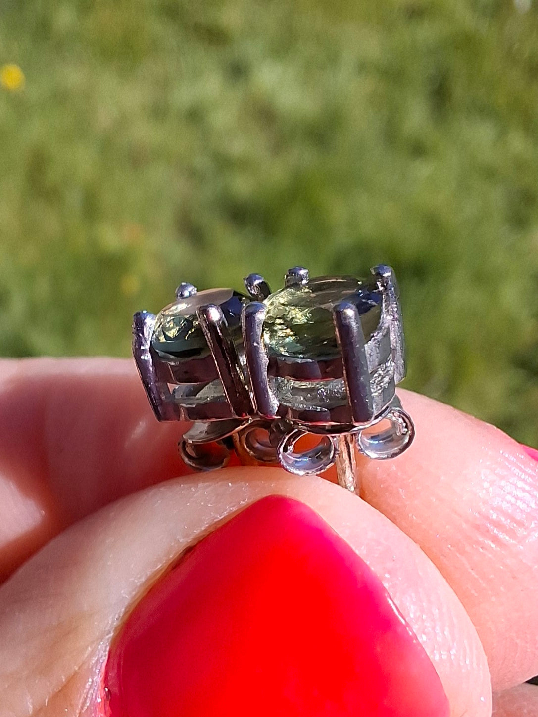 Moldavite (faceted) 5mm STUD EARRINGS, 925 Silver, Tektite (Ref: Pair 39)