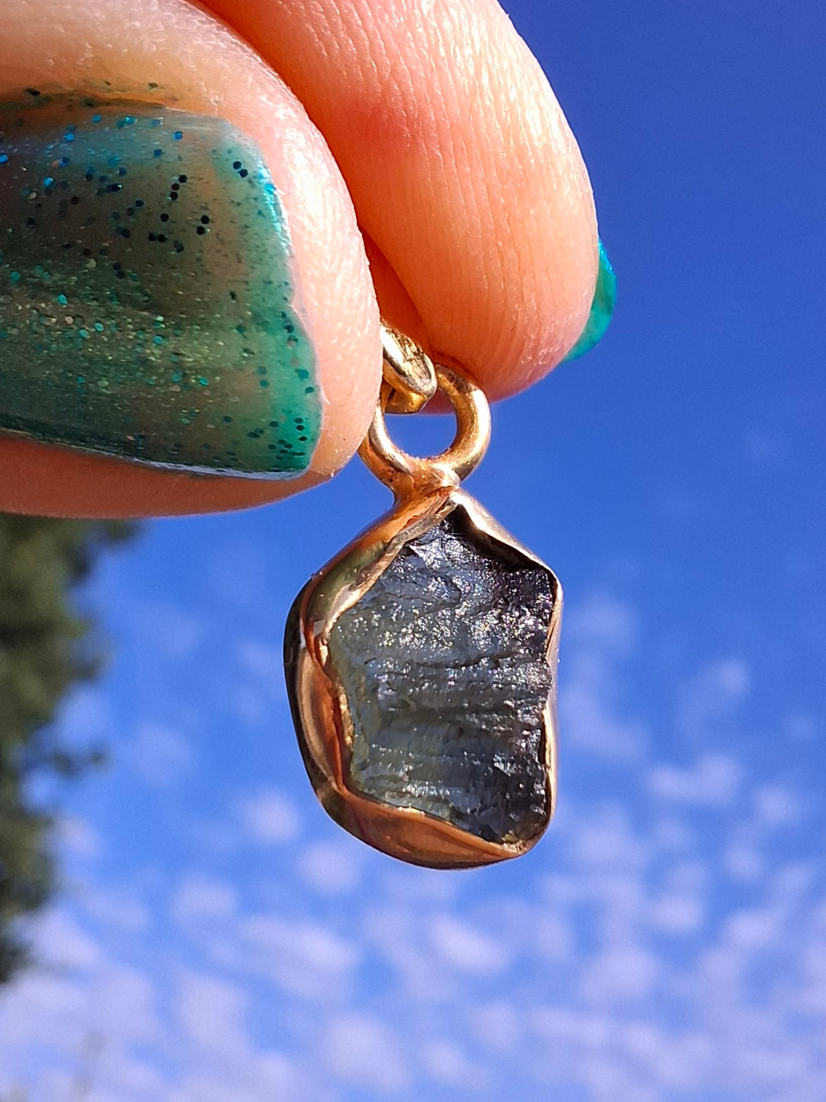Moldavite Pendant, 14K GOLD Plated, Tektite (Ref: P447)