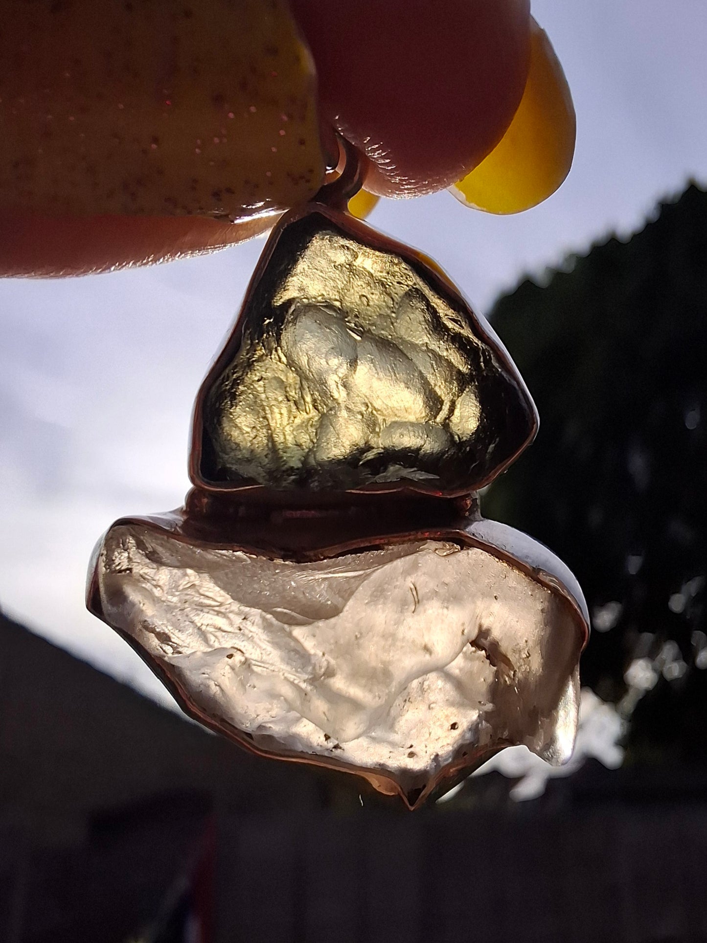 Moldavite & Libyan Desert Glass Pendant, 925 Silver, Tektite (Ref: MLP18)