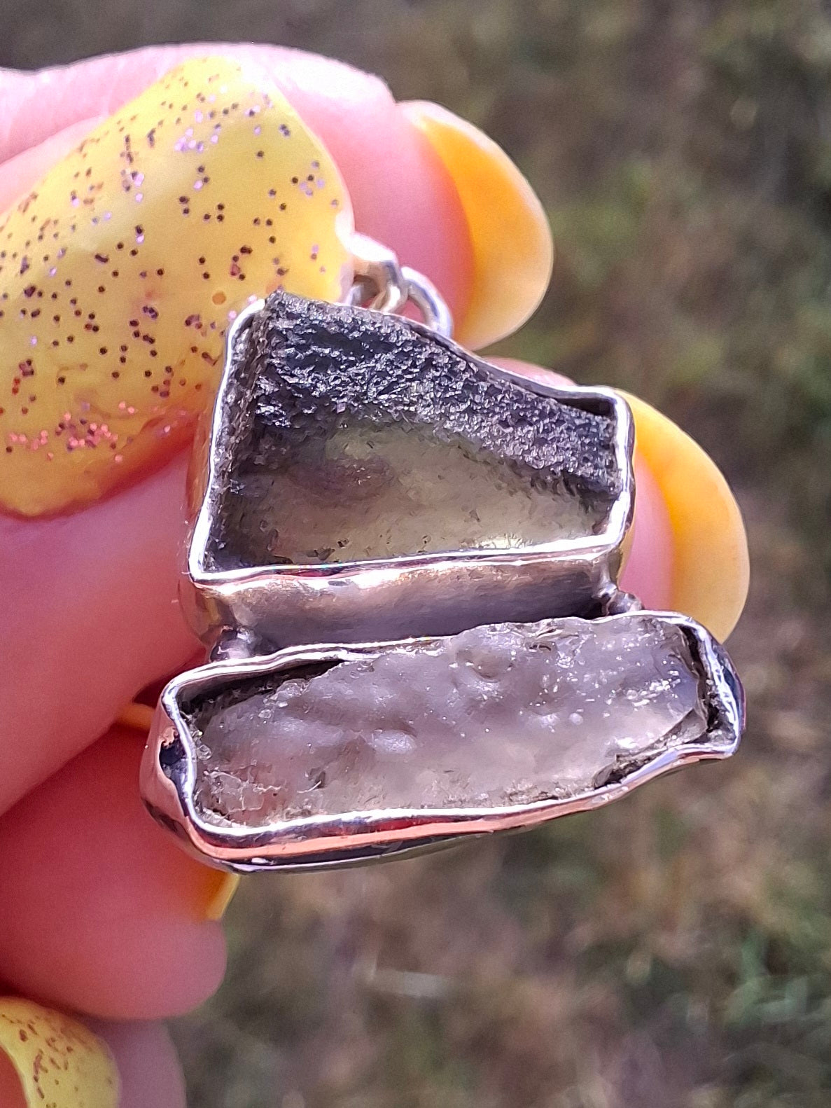Moldavite & Libyan Desert Glass Pendant, 925 Silver, Tektite (Ref: MLP6)