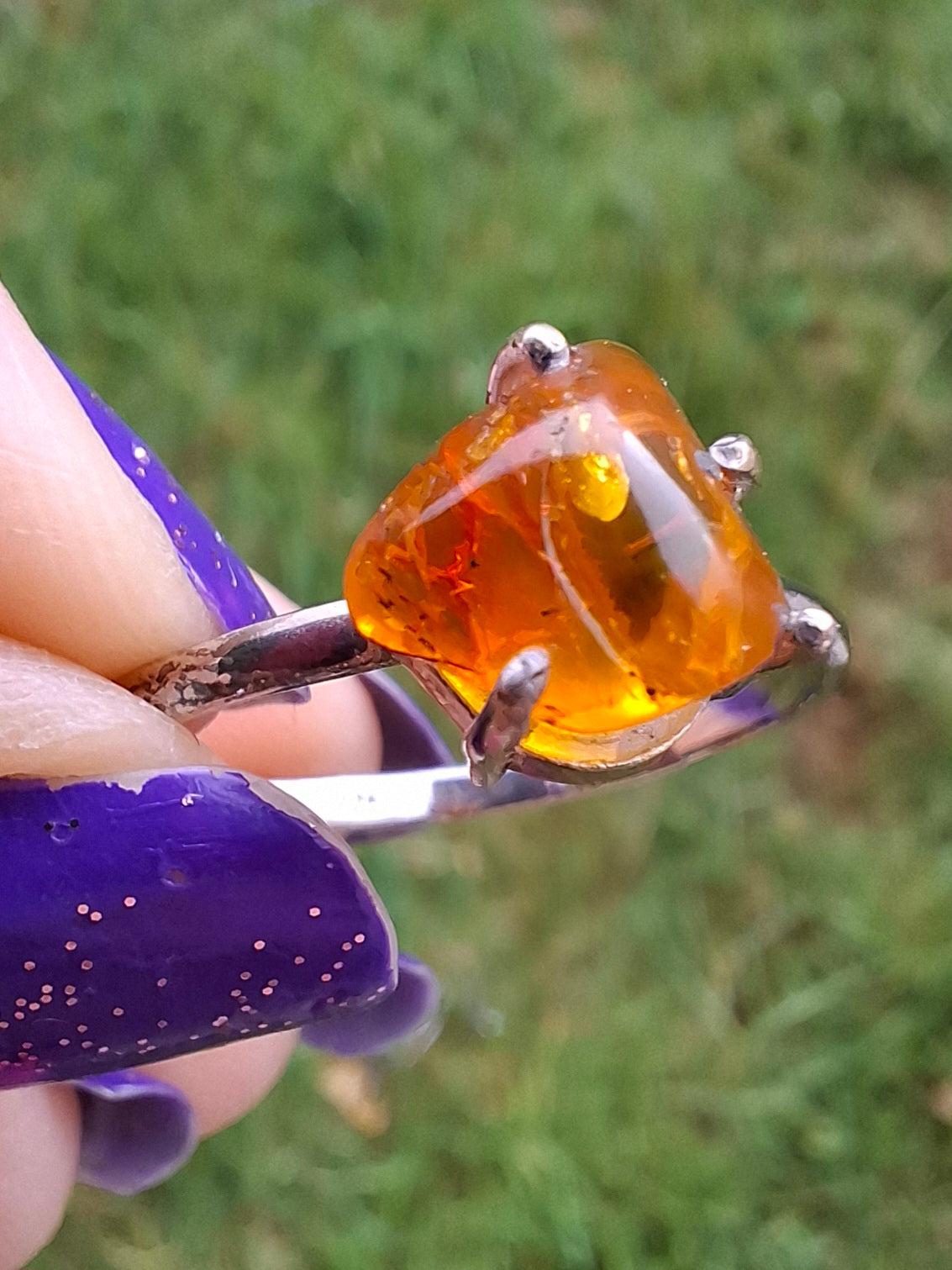 Baltic Amber Ring, size large Y, 925 Silver, Fossil (Ref: AR40)