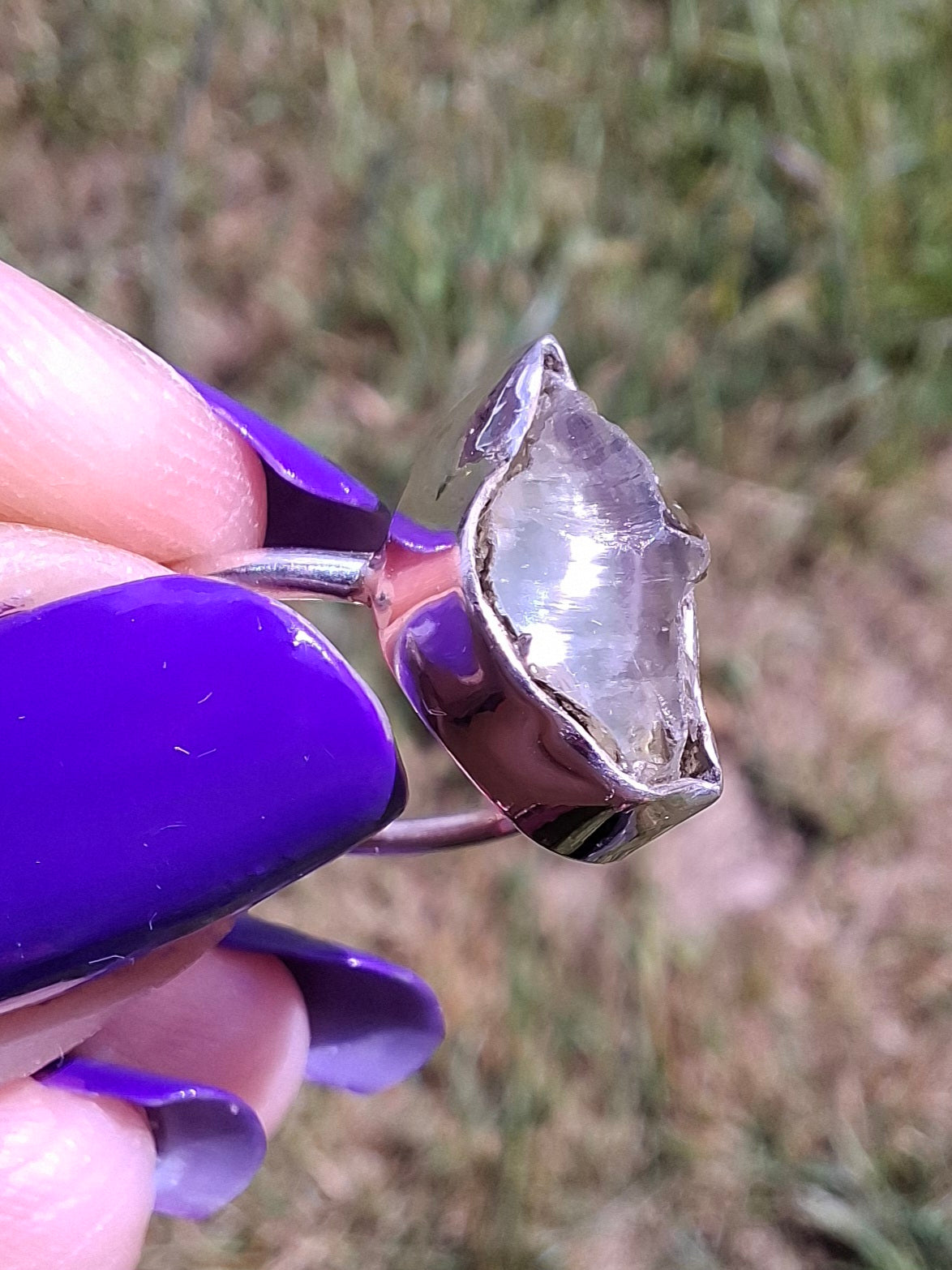 Libyan Desert Glass Ring, size large K, 925 Silver, Tektite (Ref: LR16)