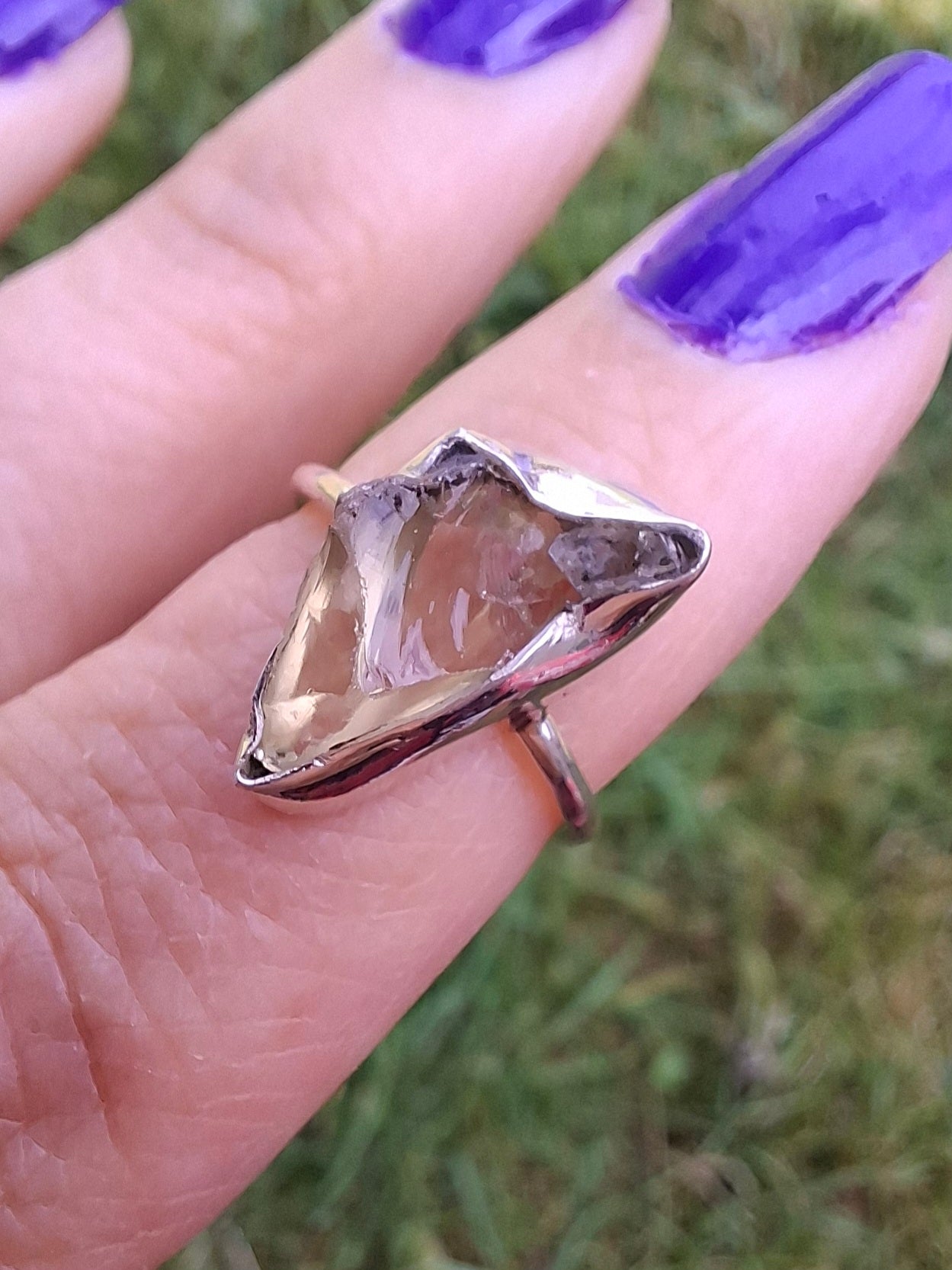 Libyan Desert Glass Ring, size large G, 925 Silver, Tektite (Ref: LR4)