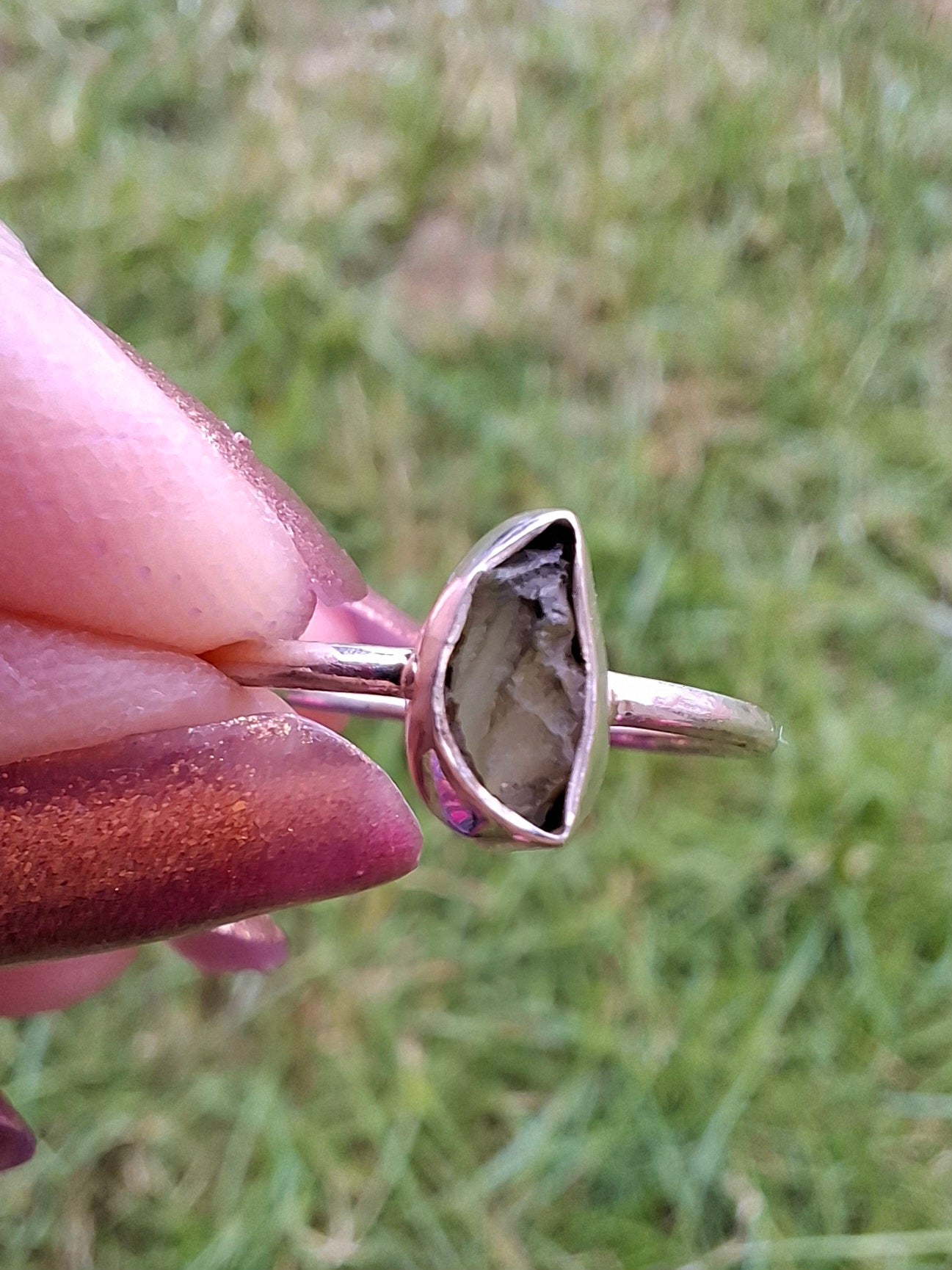 Moldavite Ring, size small L, 925 Silver, Tektite (Ref: R35)