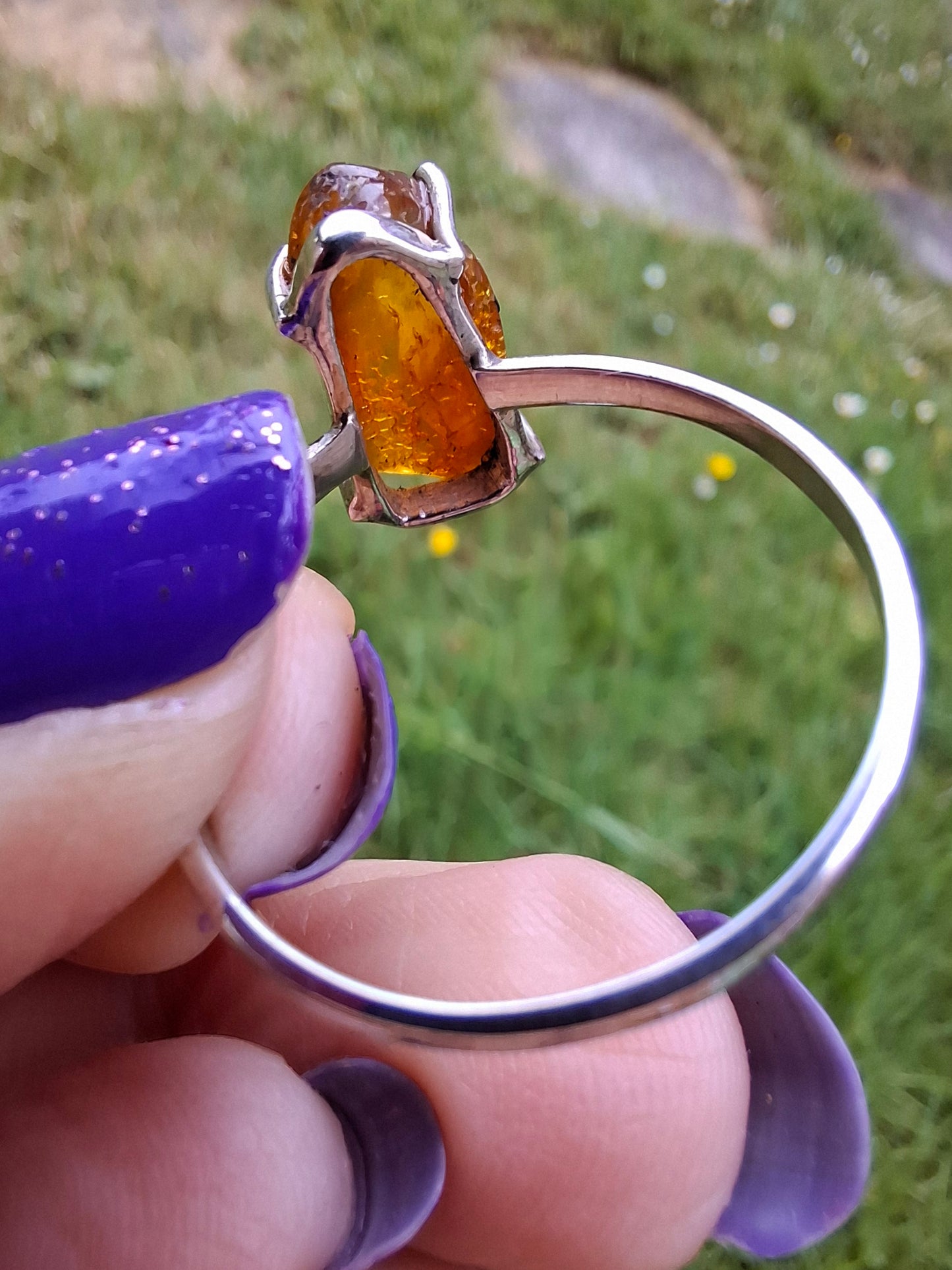 Baltic Amber Ring, size large Y, 925 Silver, Fossil (Ref: AR22)