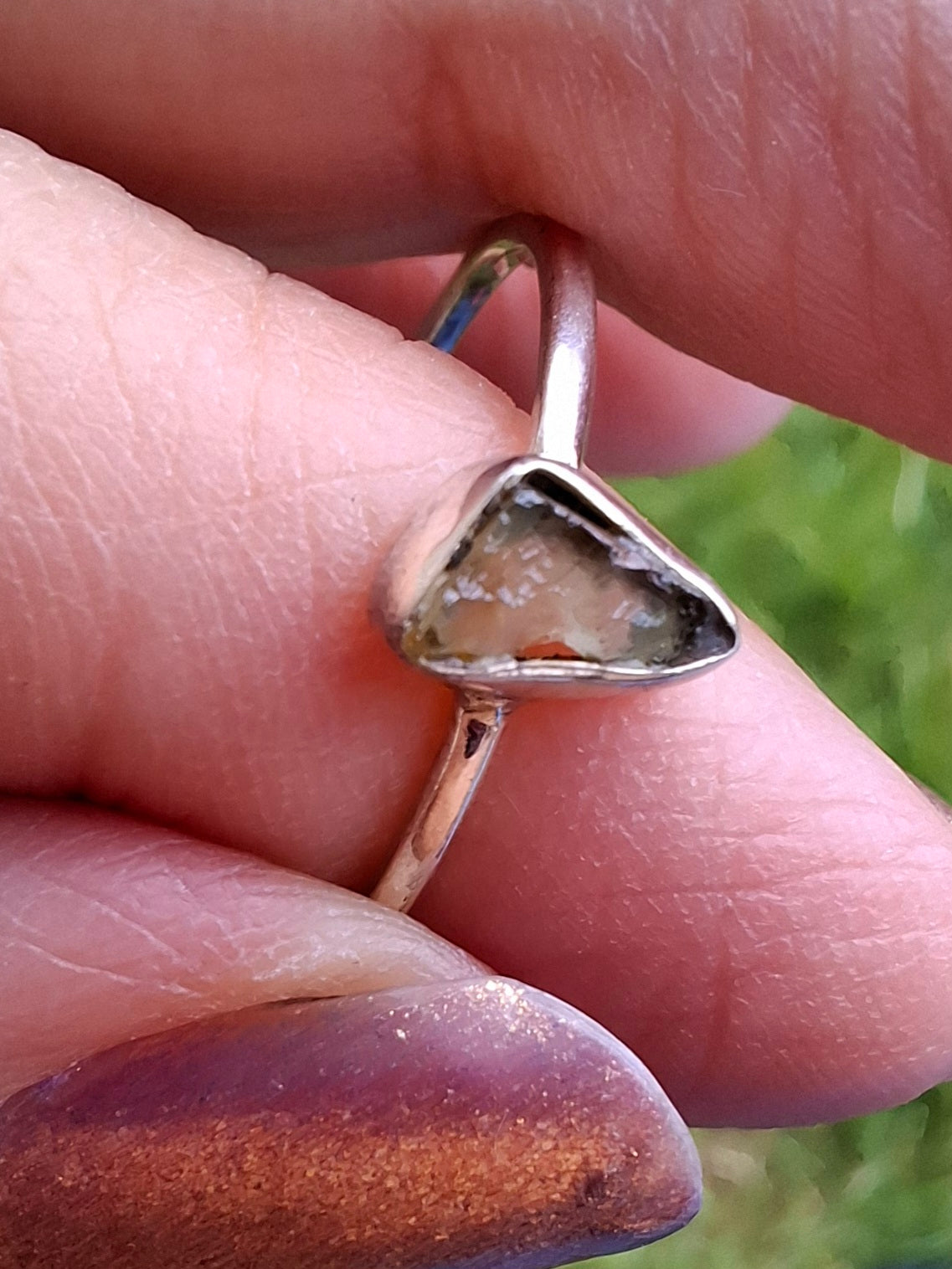 Moldavite Ring, size small S, 925 Silver, Tektite (Ref: R66)