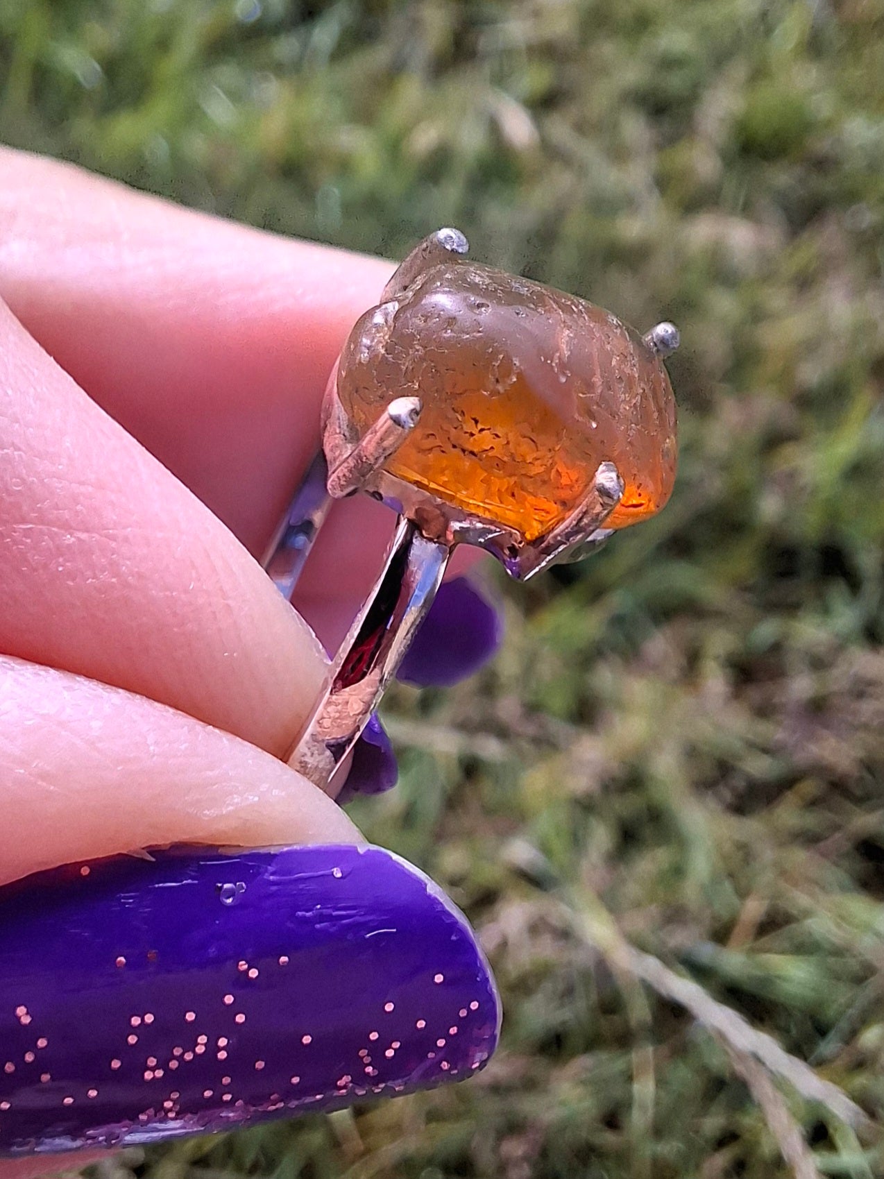 Baltic Amber Ring, size large W, 925 Silver, Fossil (Ref: AR28)
