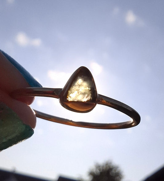 Moldavite Ring, 14K GOLD Plated, size large T, Tektite (Ref: R349)