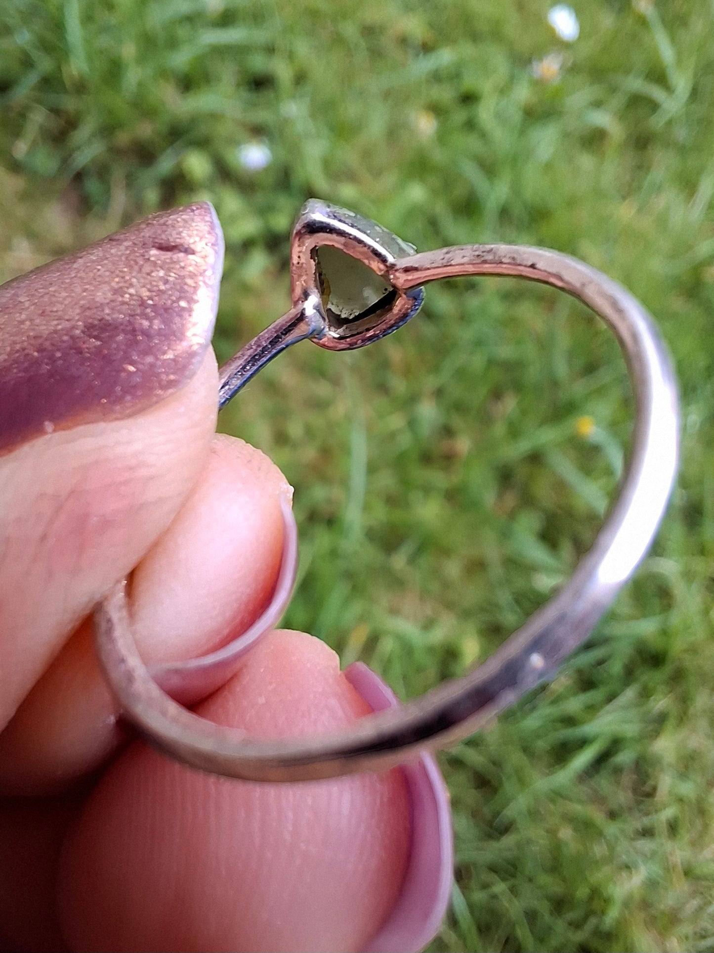 Moldavite Ring, size large R/small S, 925 Silver, Tektite (Ref: R67)