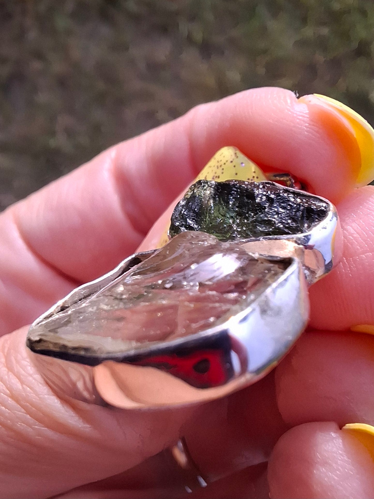 Moldavite & Libyan Desert Glass Pendant, 925 Silver, Tektite (Ref: MLP14)