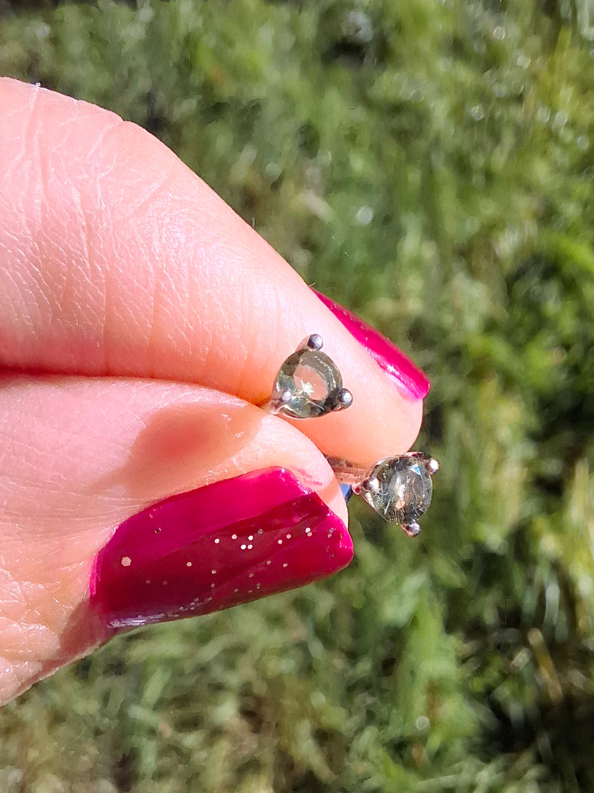 Moldavite (Faceted) 3mm Stud Earrings, 925 Silver (Ref: Pair61)