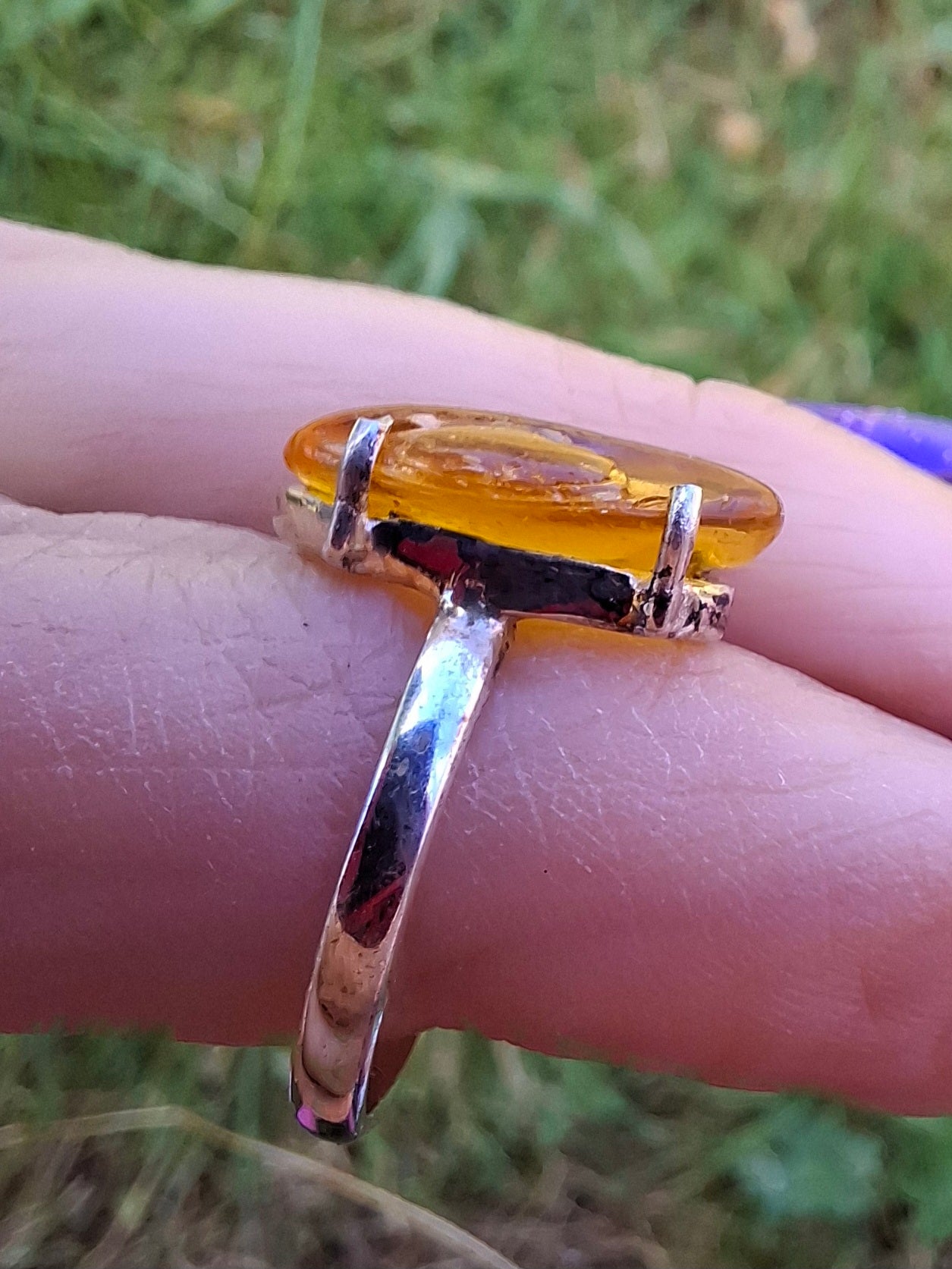 Baltic Amber Ring, size large J/small K, 925 Silver, Fossil (Ref: AR30)