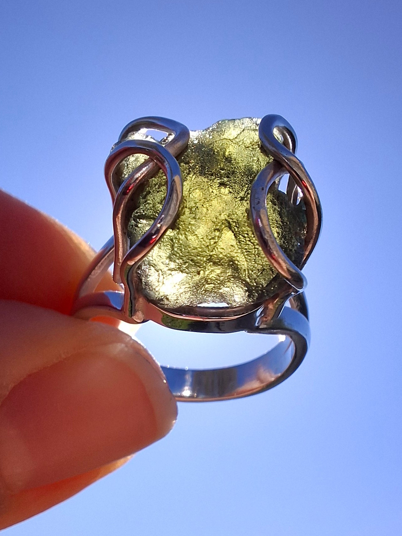 Moldavite Ring, size M, 925 Silver, Tektite (Ref: R5)
