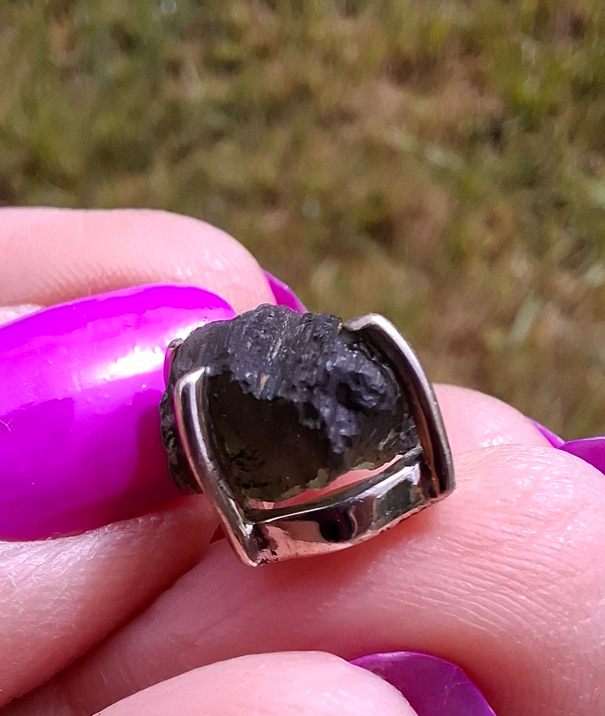 Moldavite Claw Pendant, 925 Silver, Tektite (Ref: P24)