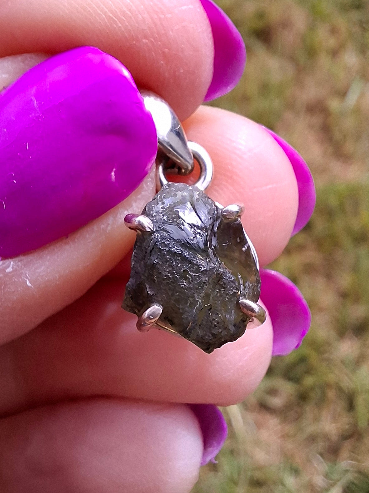Moldavite Claw Pendant, 925 Silver, Tektite (Ref: P24)