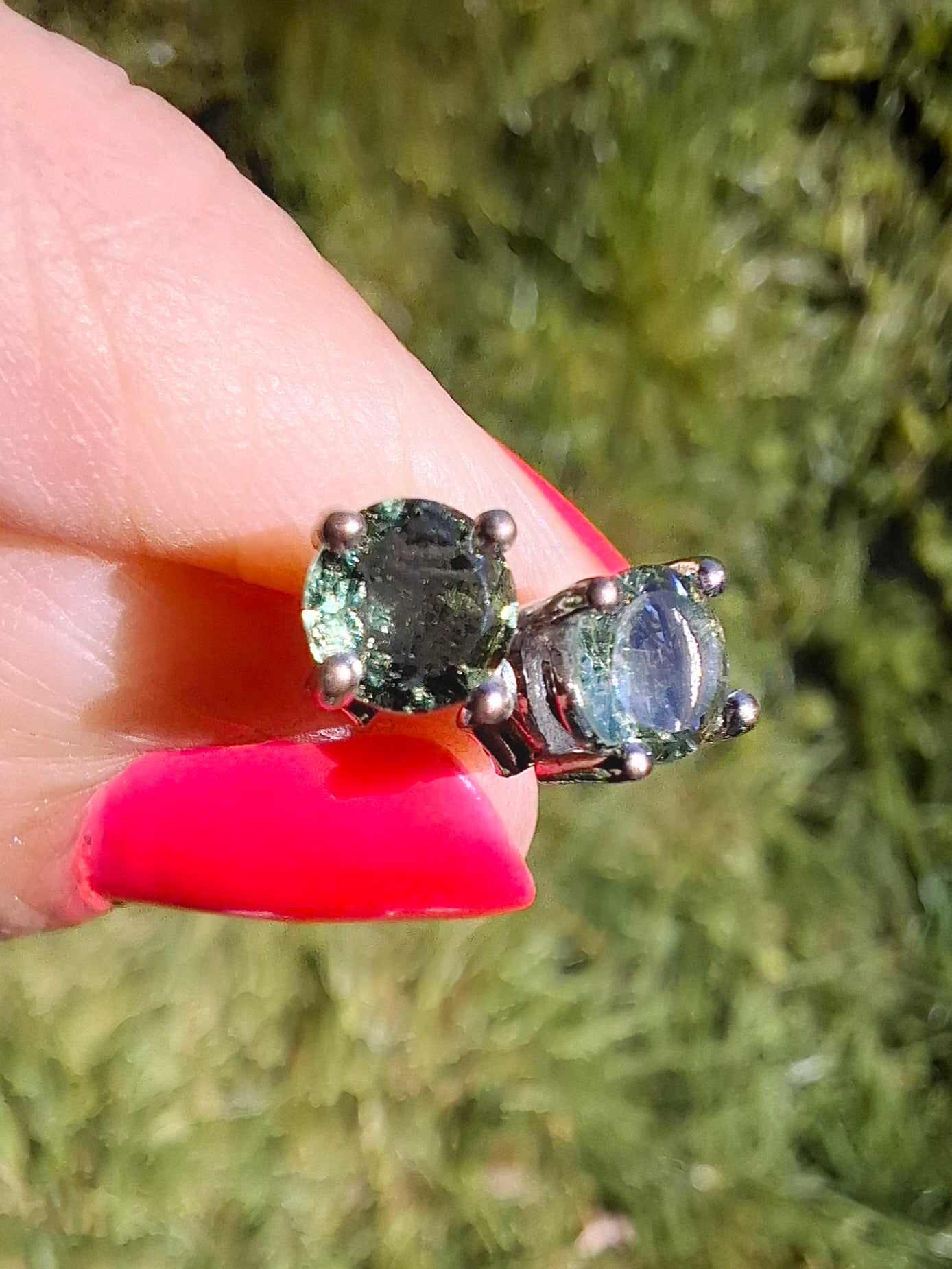 Moldavite (faceted) 5mm STUD EARRINGS, 925 Silver, Tektite (Ref: Pair44)