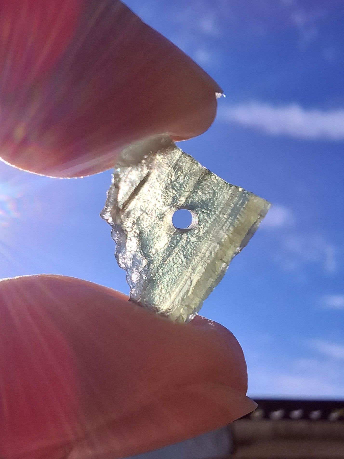 DRILLED, Moldavite Piece, 0.74g, Tektite (Ref: D13)