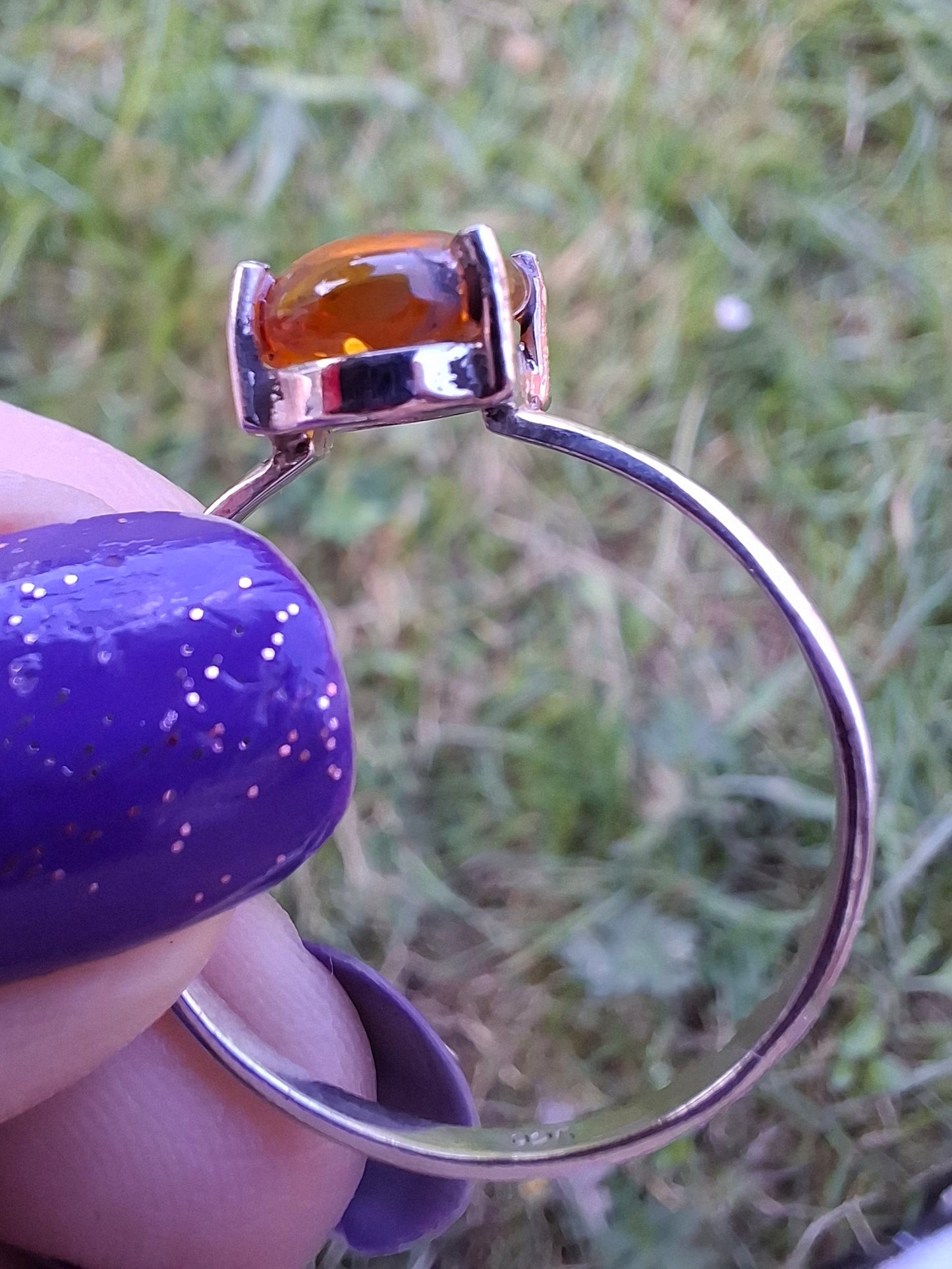 Baltic Amber Ring, size large W, 925 Silver, Fossil (Ref: AR27)