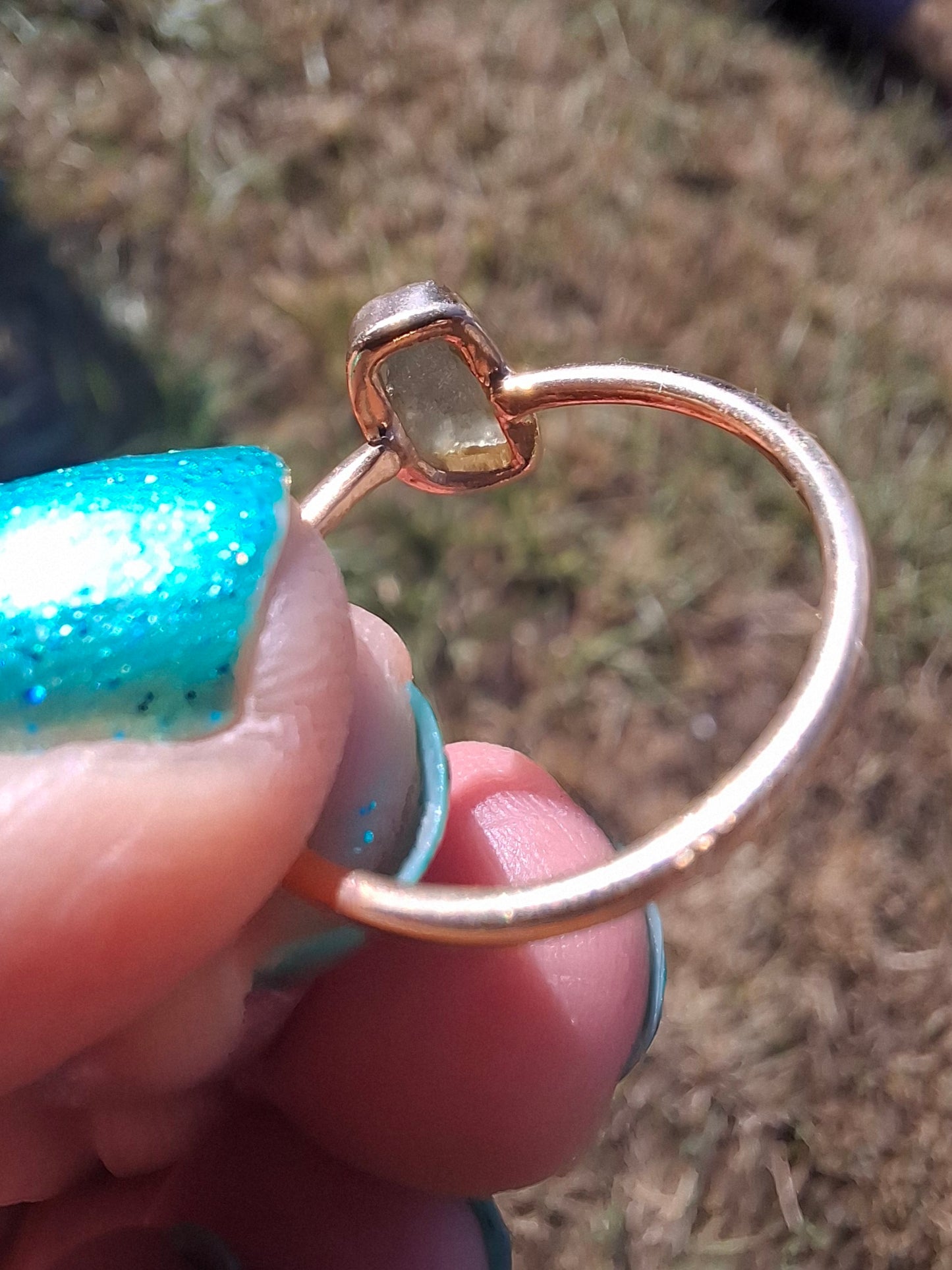 Moldavite Ring, 14K GOLD Plated, size large M, Tektite (Ref: R341)