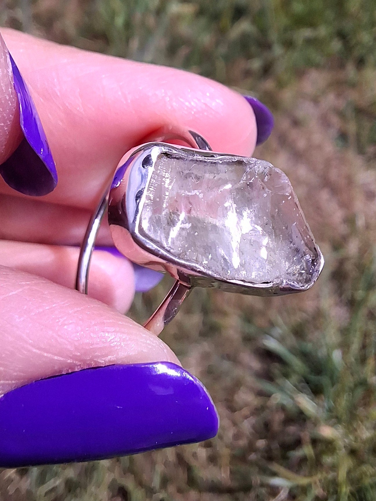 Libyan Desert Glass Ring, size large P, 925 Silver, Tektite (Ref: LR33)