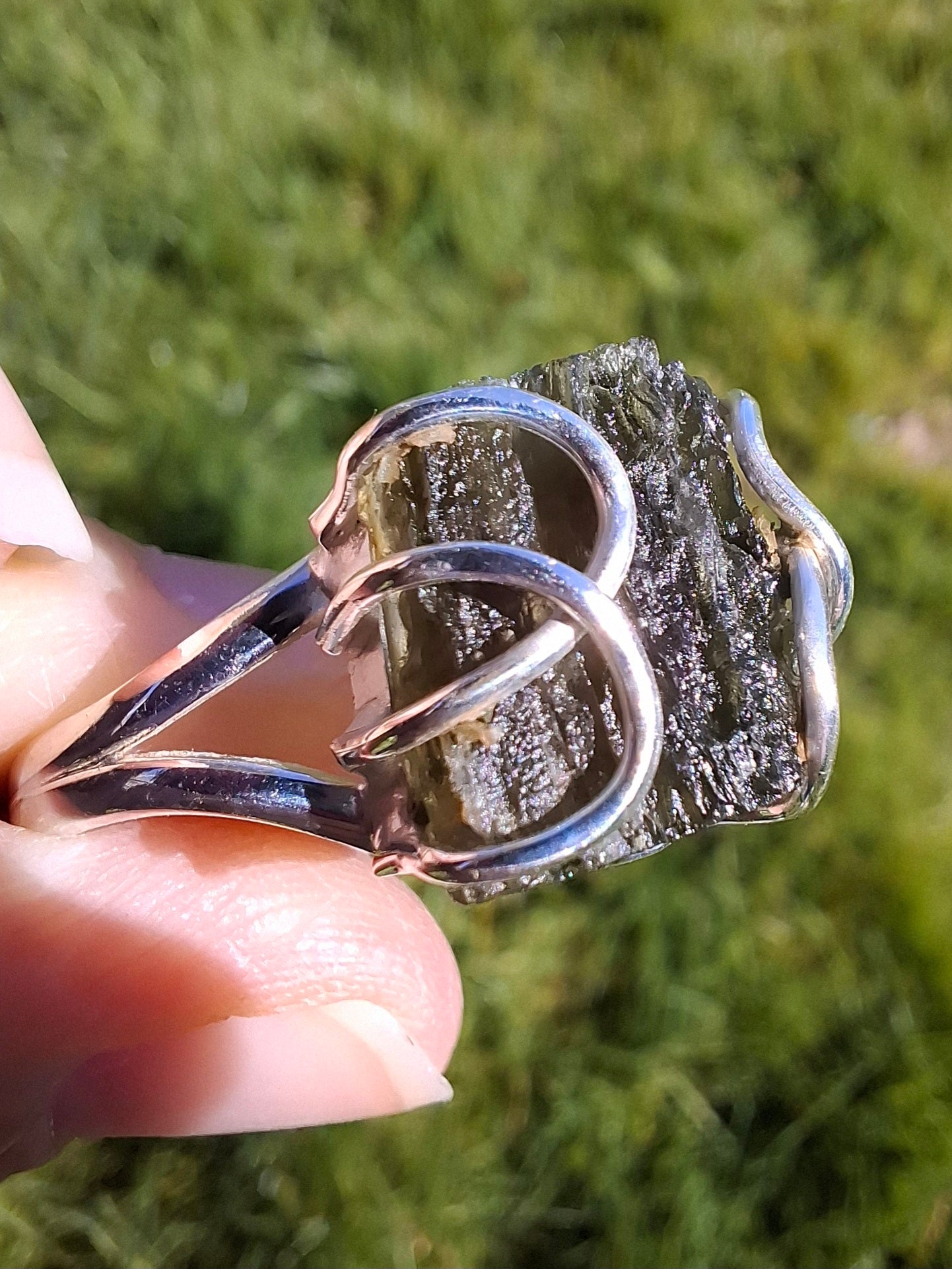 Moldavite Ring, size U, 925 Silver, Tektite (Ref: R14)