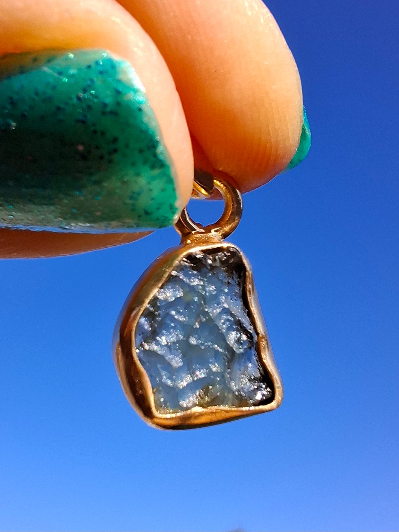 Moldavite Pendant, 14K GOLD Plated, Tektite (Ref: P448)