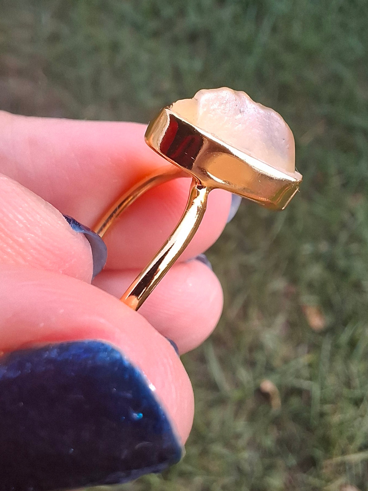 Libyan Desert Glass Ring, 14K GOLD Plated, size small O, Tektite (Ref: LR81)