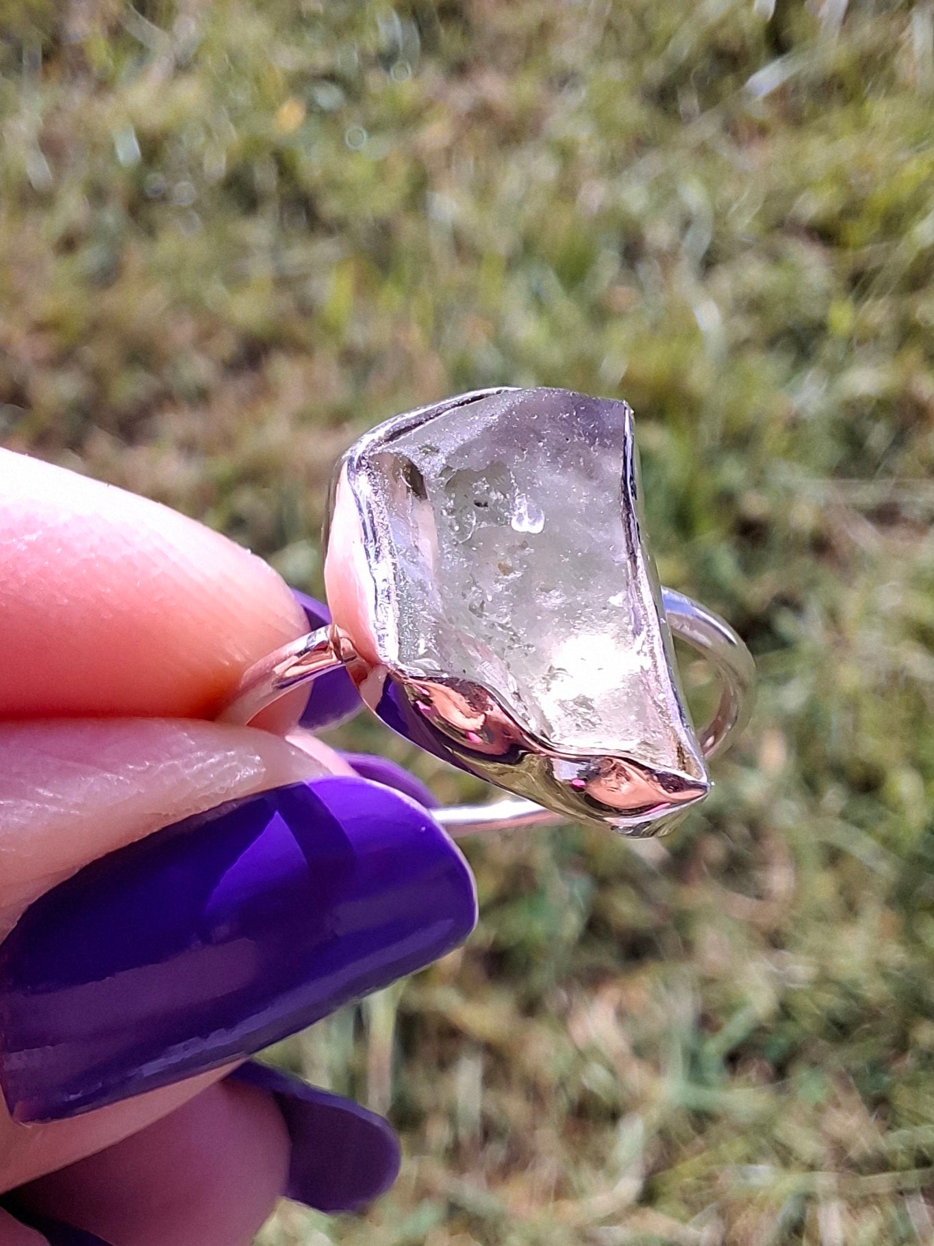 Libyan Desert Glass Ring, size large O, 925 Silver, Tektite (Ref: LR37)