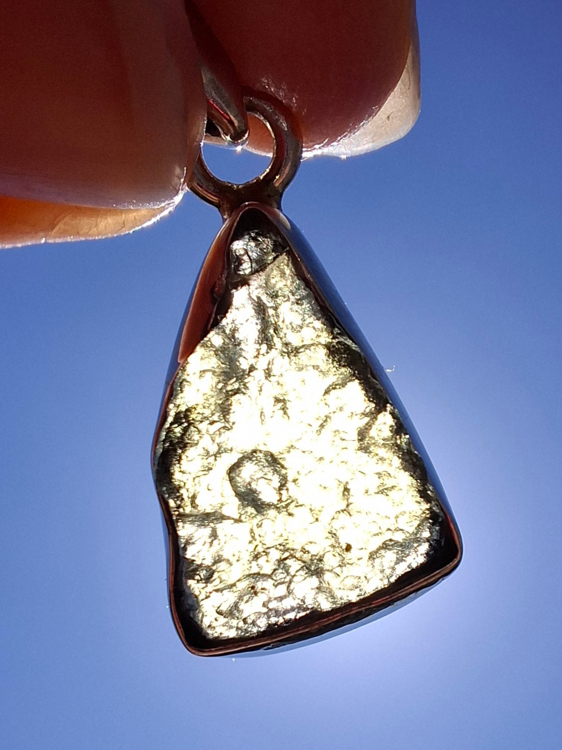 Moldavite Pendant, 925 Silver, Tektite (Ref: P12)