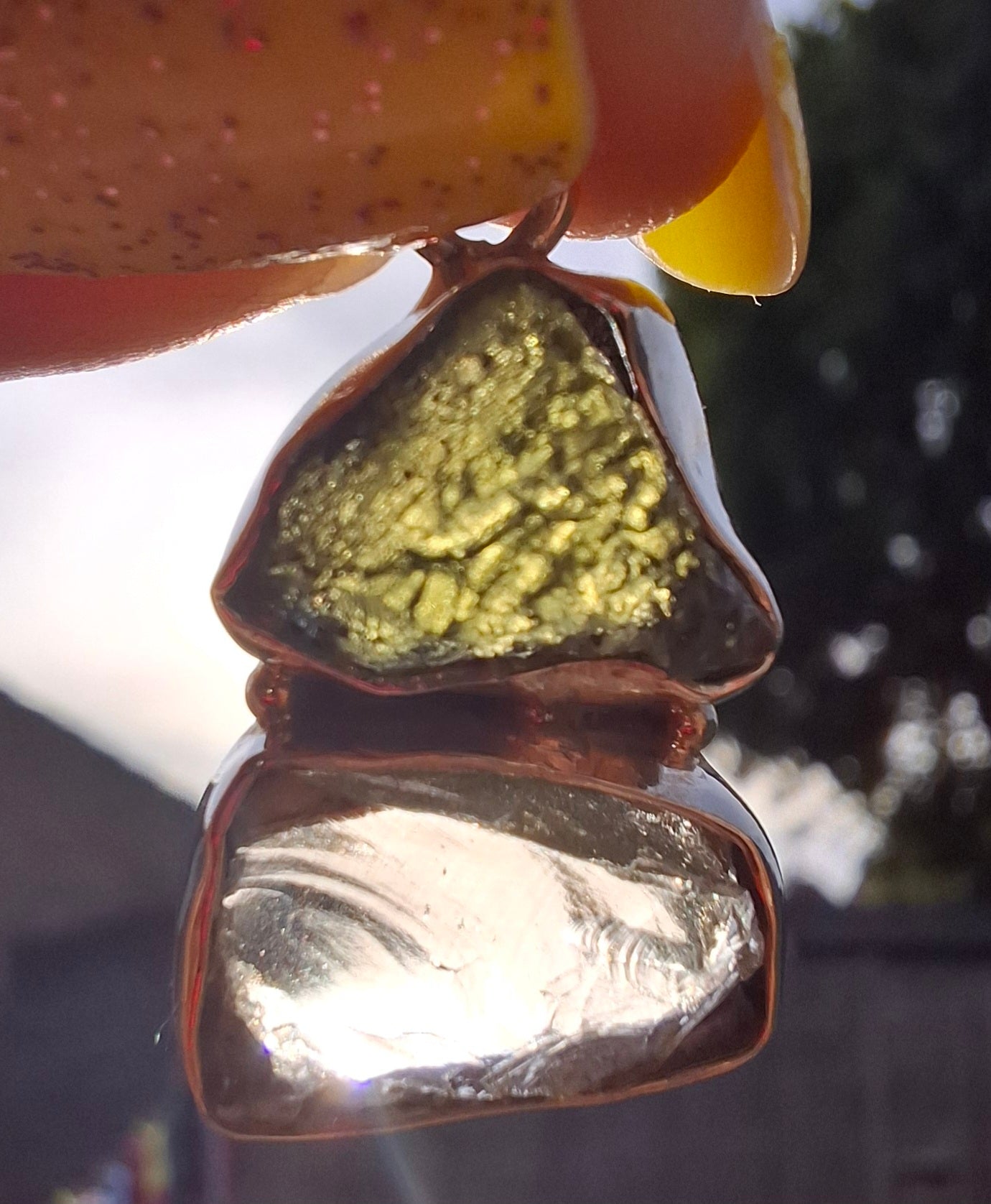 Moldavite & Libyan Desert Glass Pendant, 925 Silver, Tektite (Ref: MLP8)