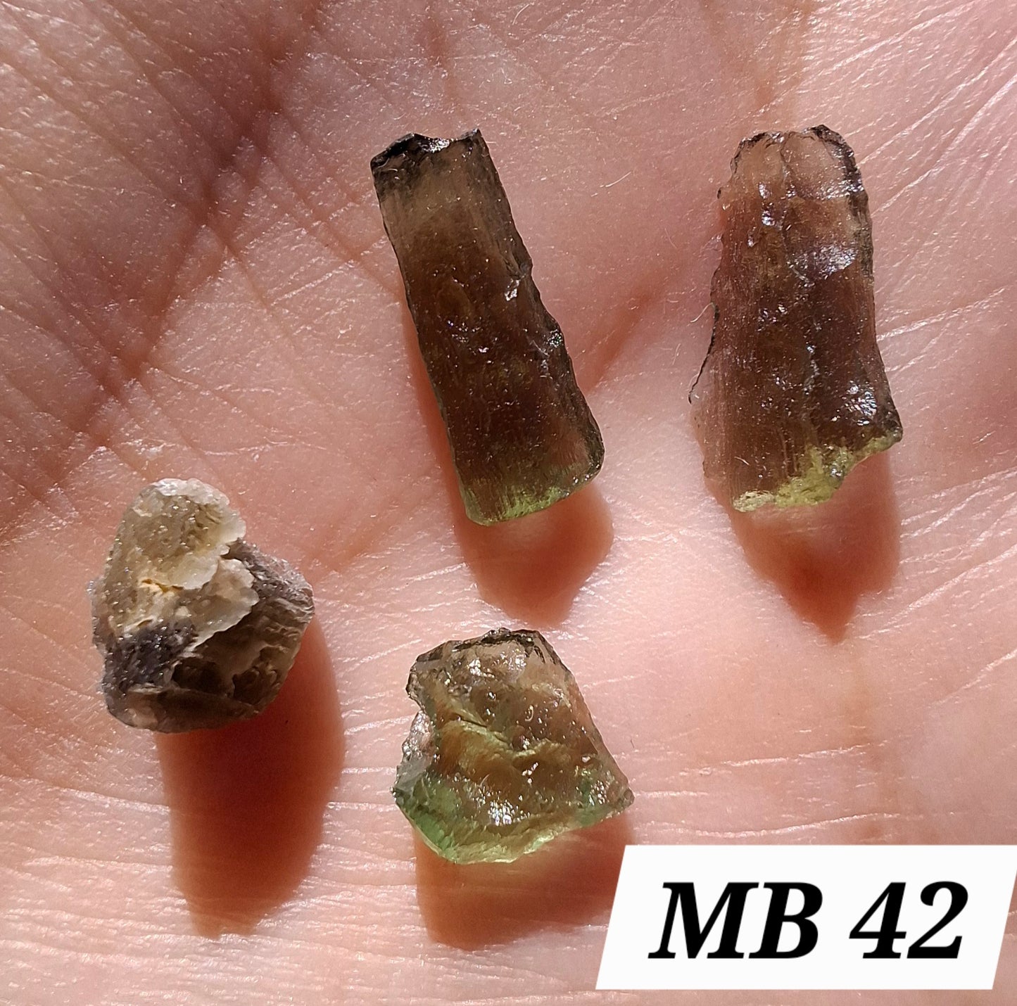 Moldavite chip Bundle, 1g, 4 pcs, Tektite (Ref: MB42)