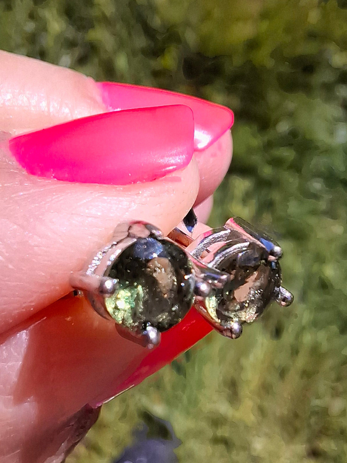 Moldavite (faceted) 5mm STUD EARRINGS, 925 Silver, Tektite (Ref: Pair17)