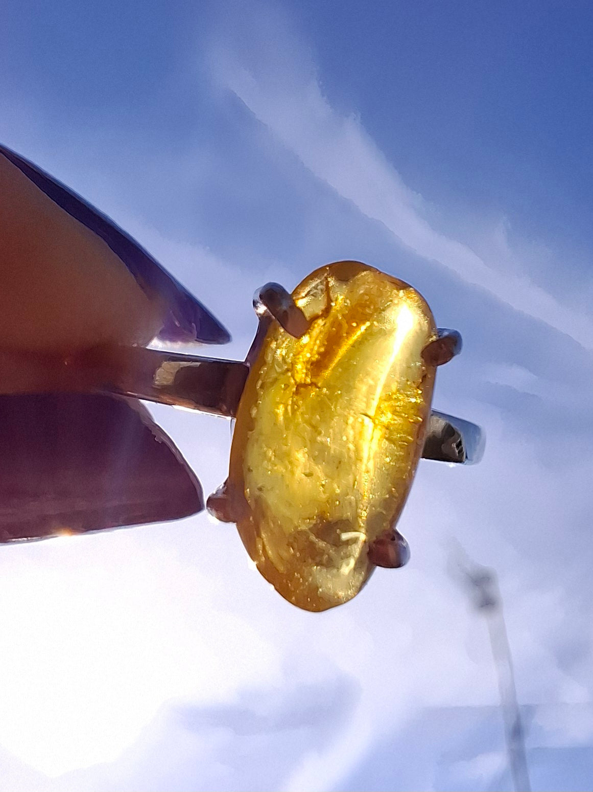 Baltic Amber Ring, size O, 925 Silver, Fossil (Ref: AR11)
