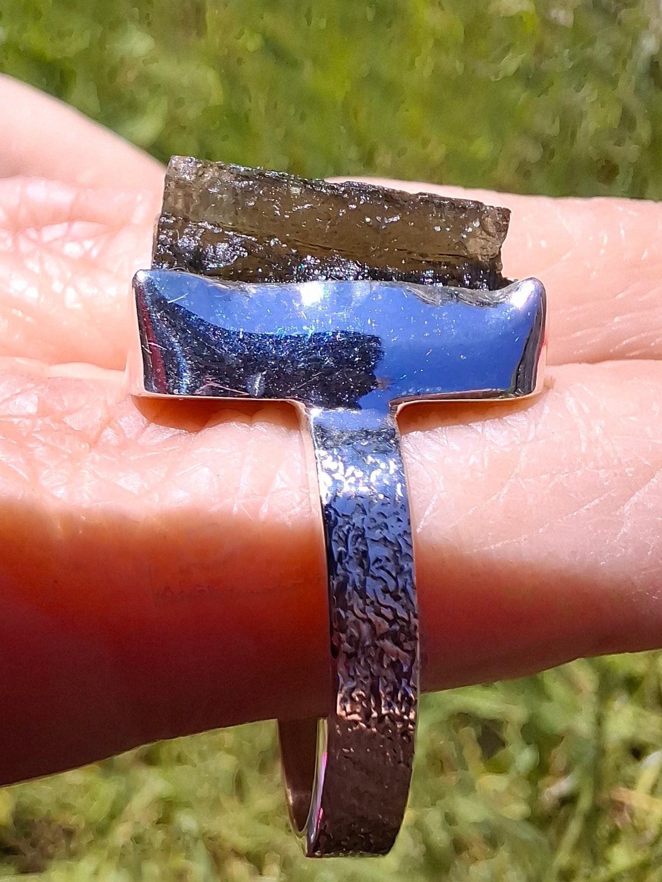 Moldavite Ring, size U, 925 Silver, Tektite (Ref: R324)