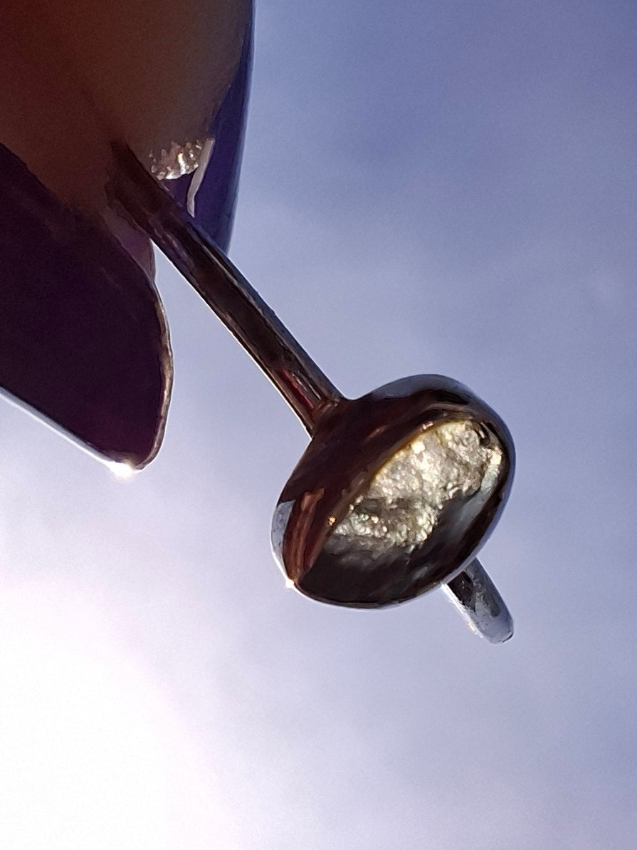 Moldavite Ring, size small T, 925 Silver, Tektite (Ref: R69)