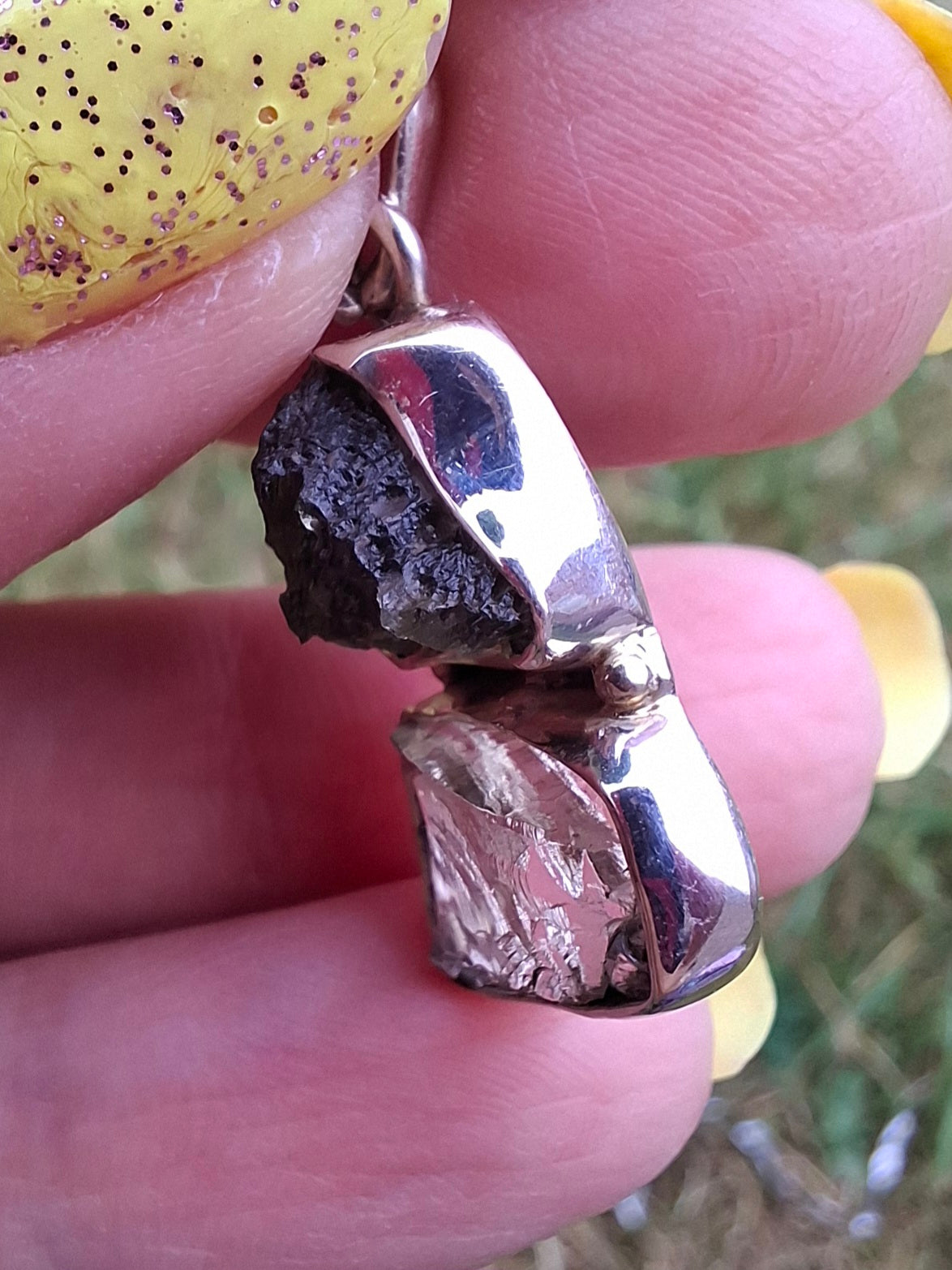 Moldavite & Libyan Desert Glass Pendant, 925 Silver, Tektite (Ref: MLP8)