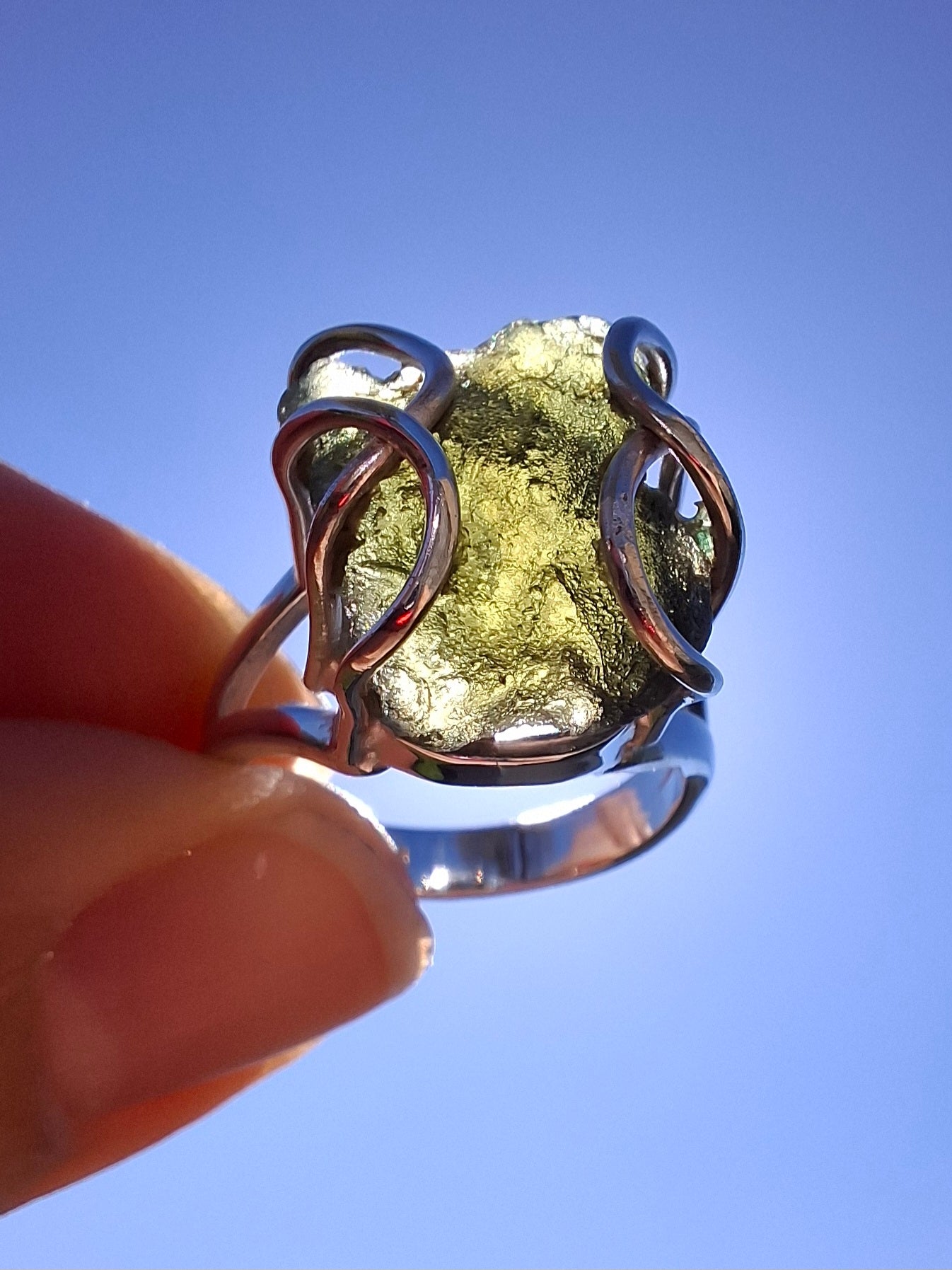 Moldavite Ring, size M, 925 Silver, Tektite (Ref: R5)