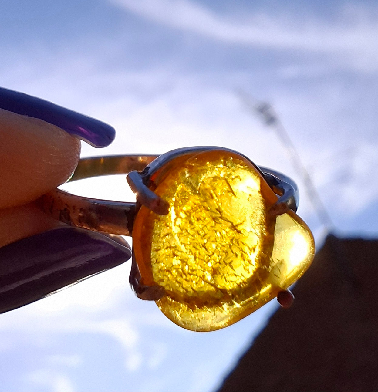 Baltic Amber Ring, size large R, 925 Silver, Fossil (Ref: AR17)