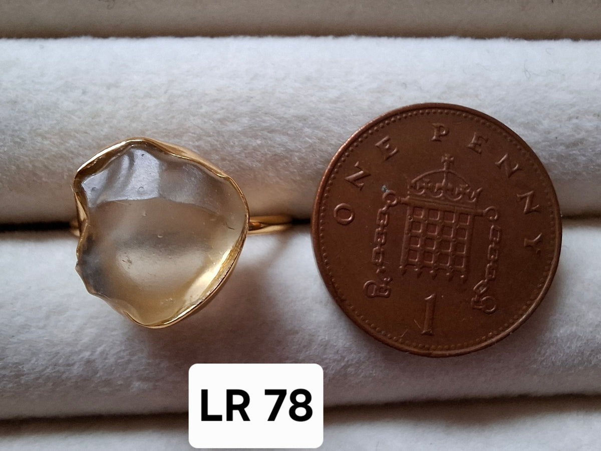 Libyan Desert Glass Ring, 14K GOLD Plated, size large M, Tektite (Ref: LR78)