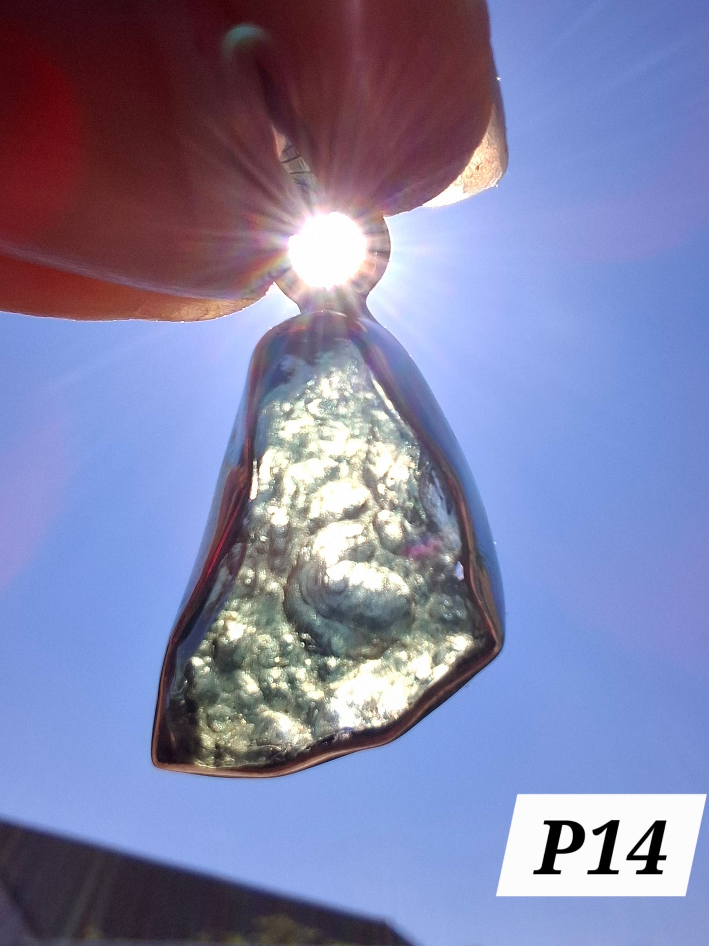 Moldavite Pendant, 925 Silver, Tektite (Ref: P14)