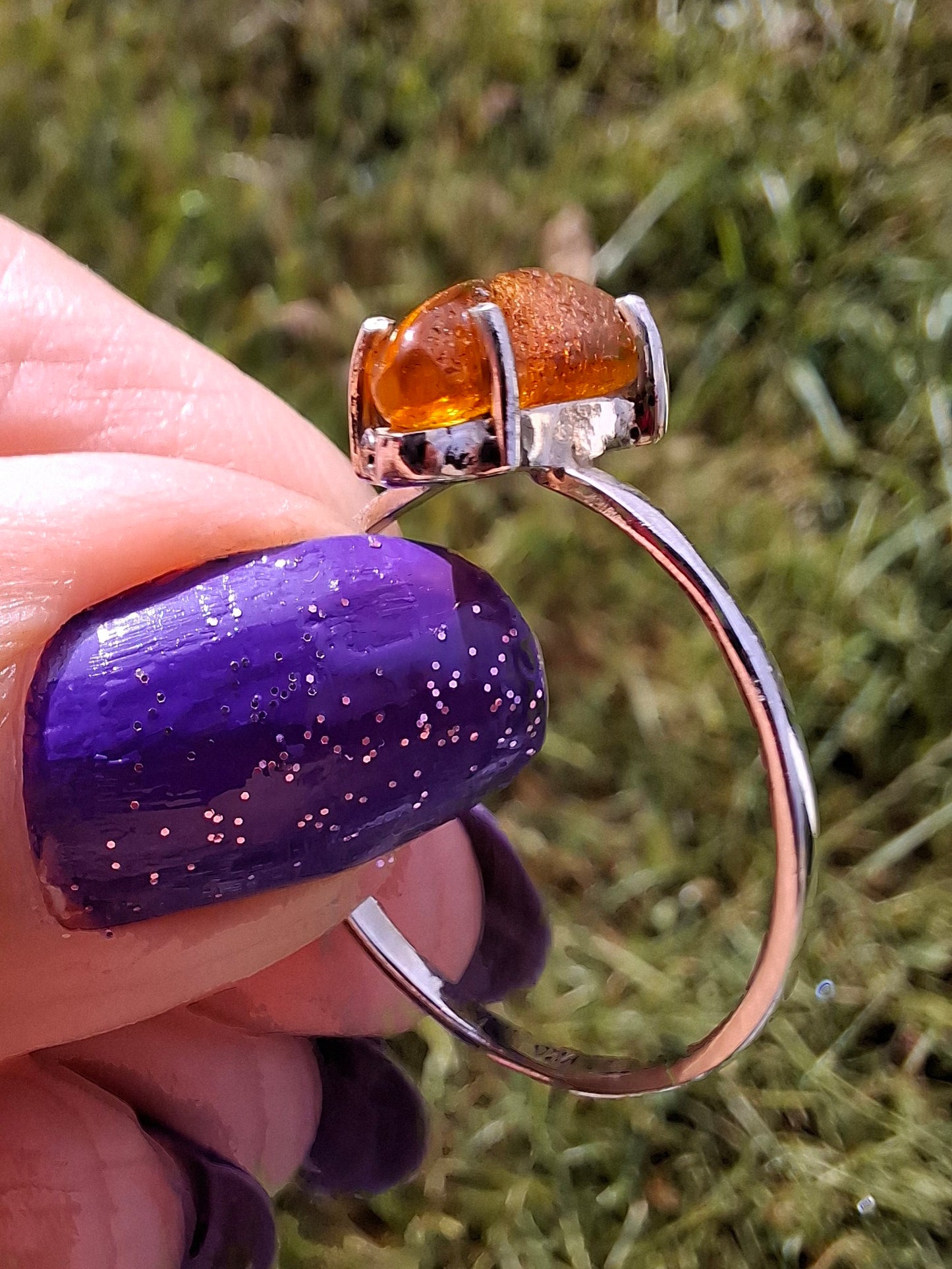 Baltic Amber Ring, size large V, 925 Silver, Fossil (Ref: AR26)